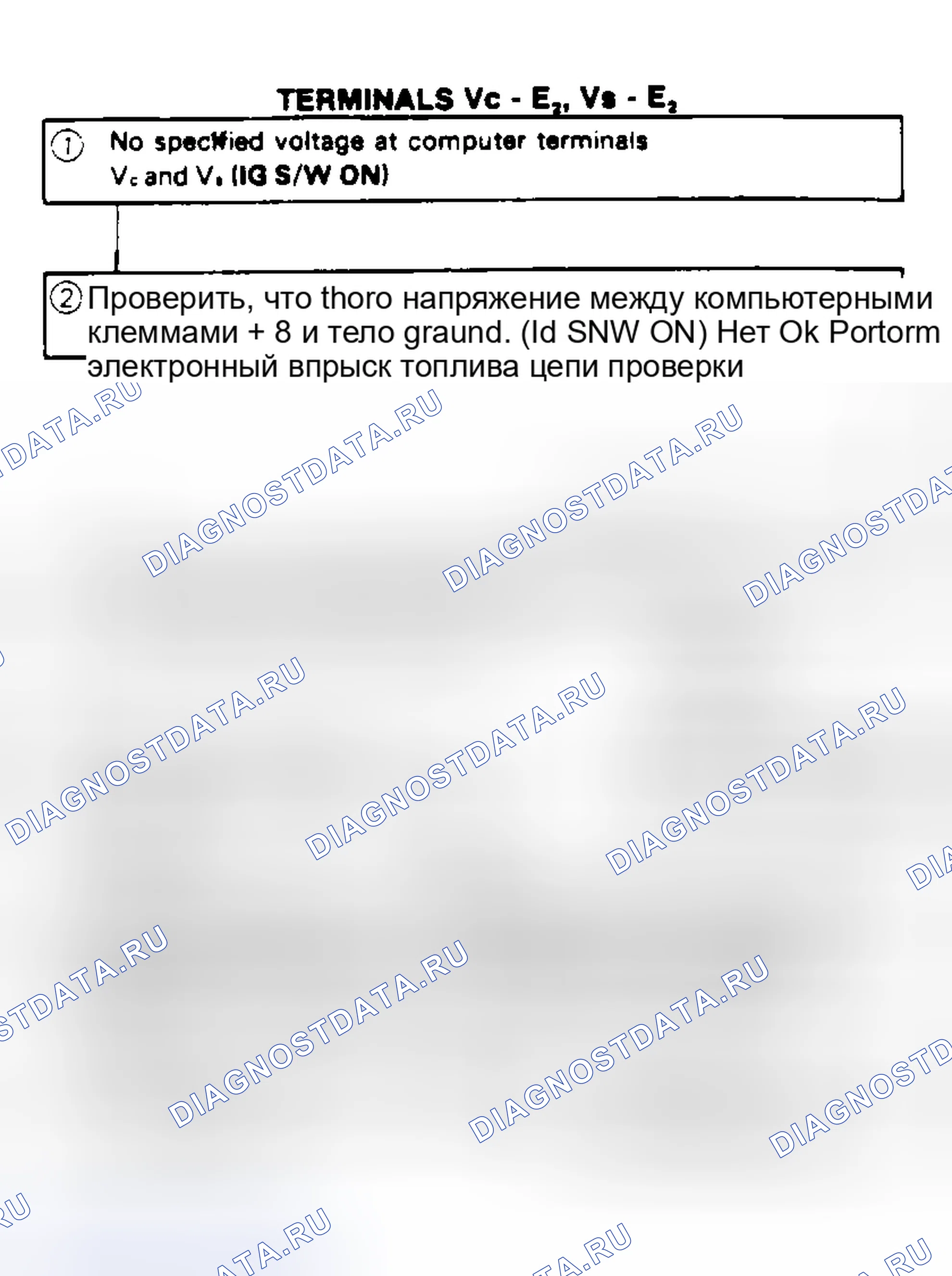 Рис. 46: Коды неисправностей 2 и 3, клеммы Vc - E2, Vs - Е2. Toyota Starlet P60