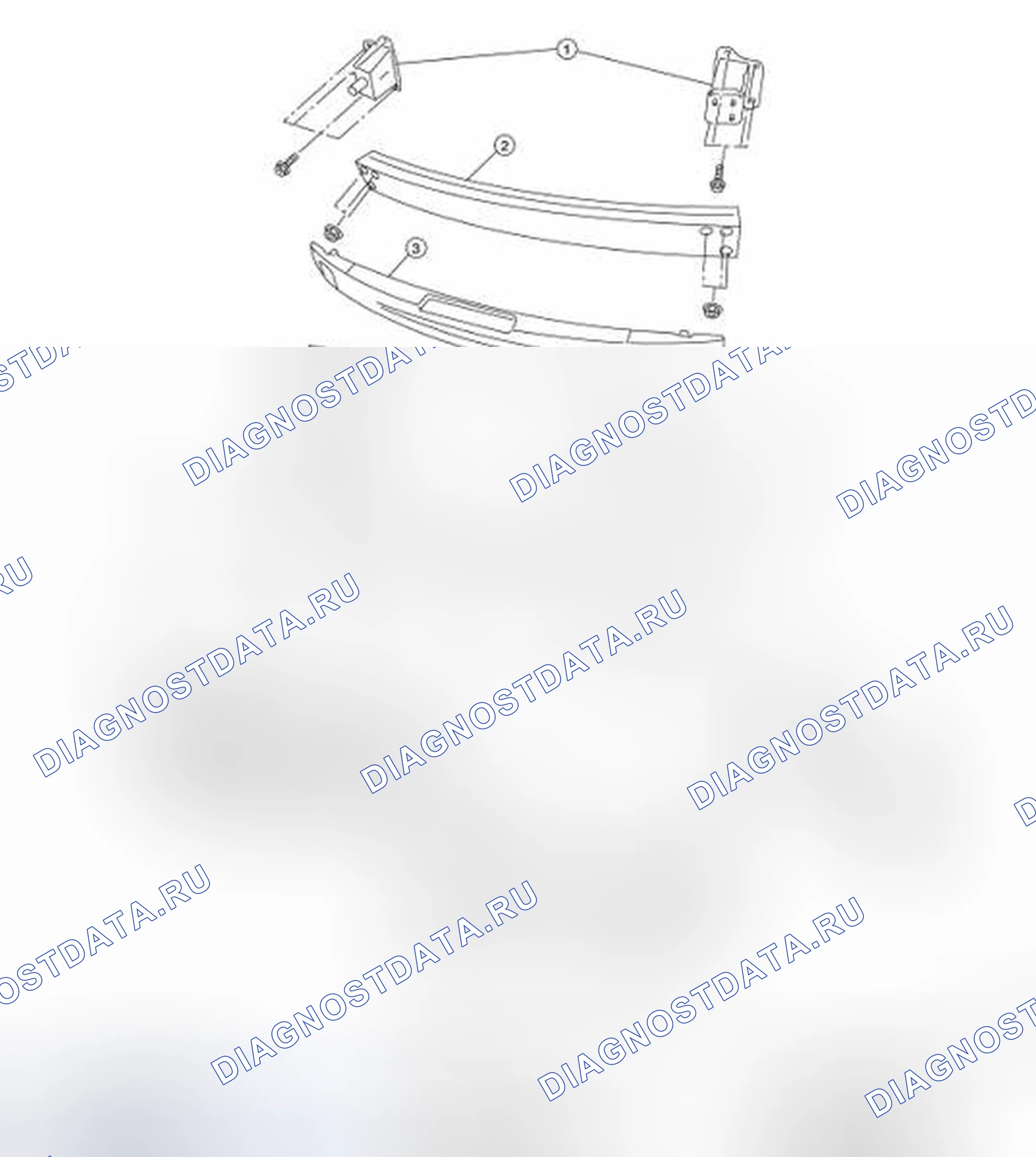Рис. 18: Идентификация компонентов переднего бампера. Nissan Altima L32