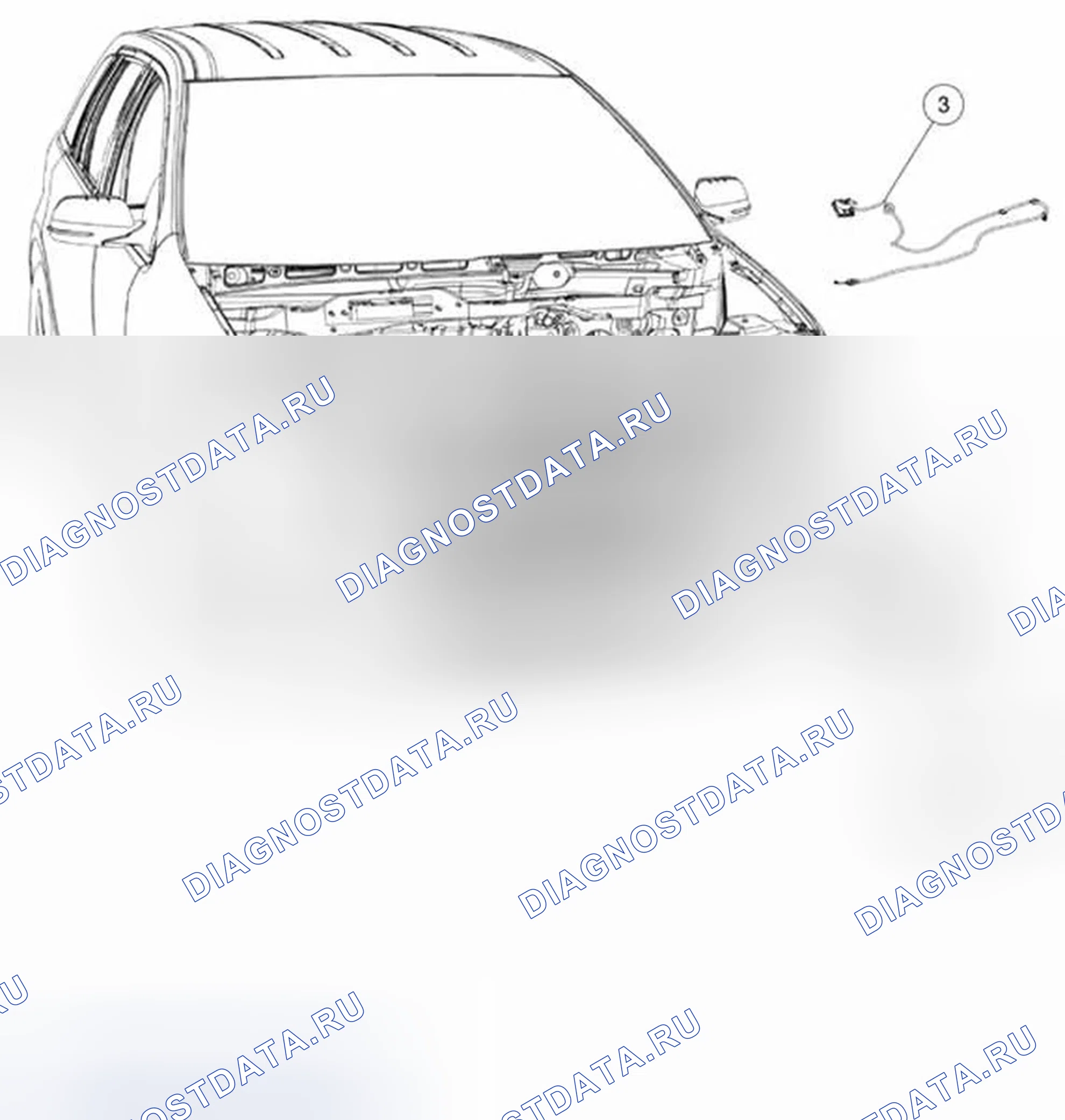 Рис. 129: Защелка капота и компоненты - разнесенный вид. Ford Edge I рестайлинг