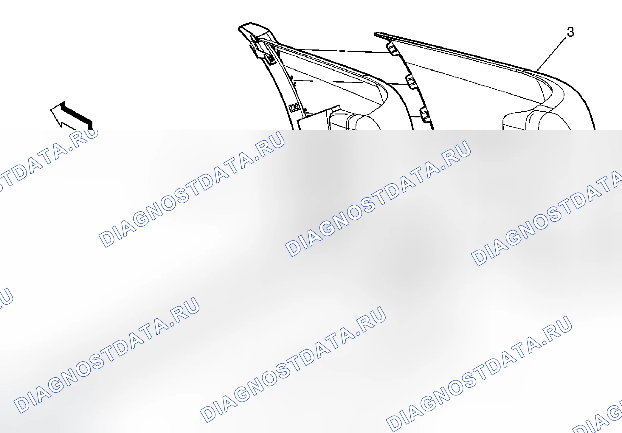 Рис. 14: Замена формовки - задний бампер Fascia верхний. Chevrolet Uplander I