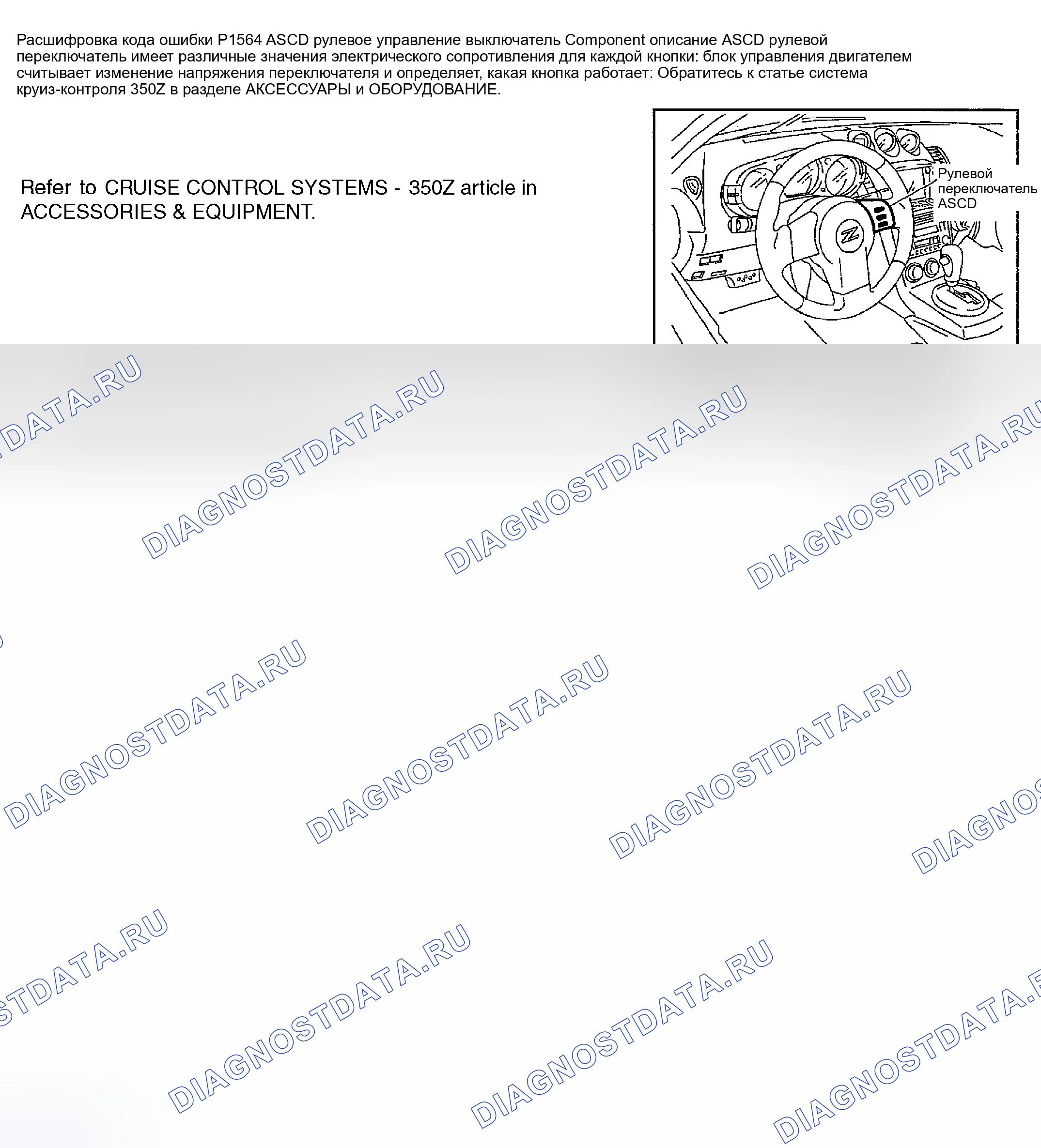 Рис. 705: расшифровка кода ошибки P1564: РУЛЕВОЙ ПЕРЕКЛЮЧАТЕЛЬ ASCD. Nissan 350Z I