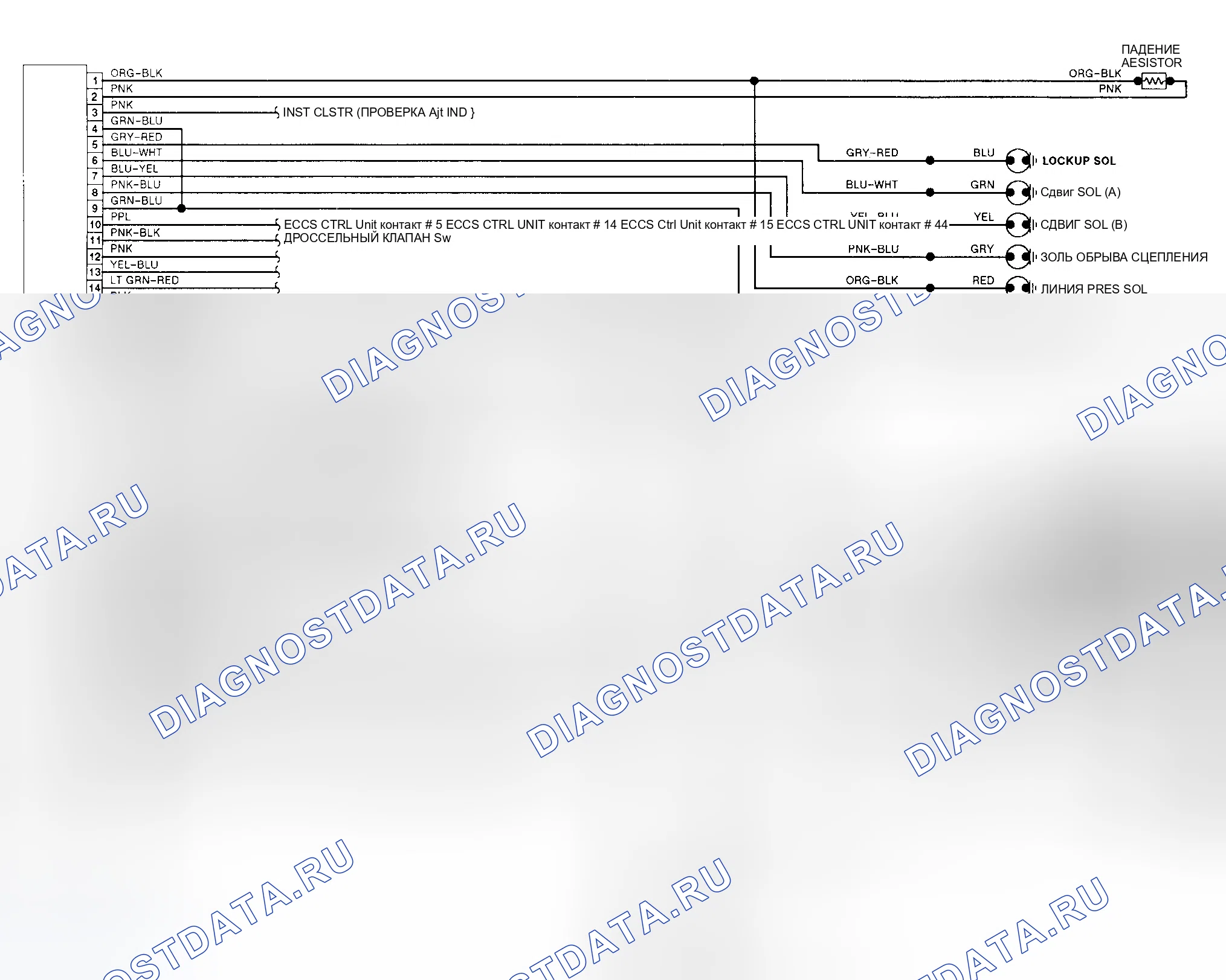 Рис. 14: электросхема Nissan 300ZX (RE4R01A и RE4R03A). Infiniti Q45 I