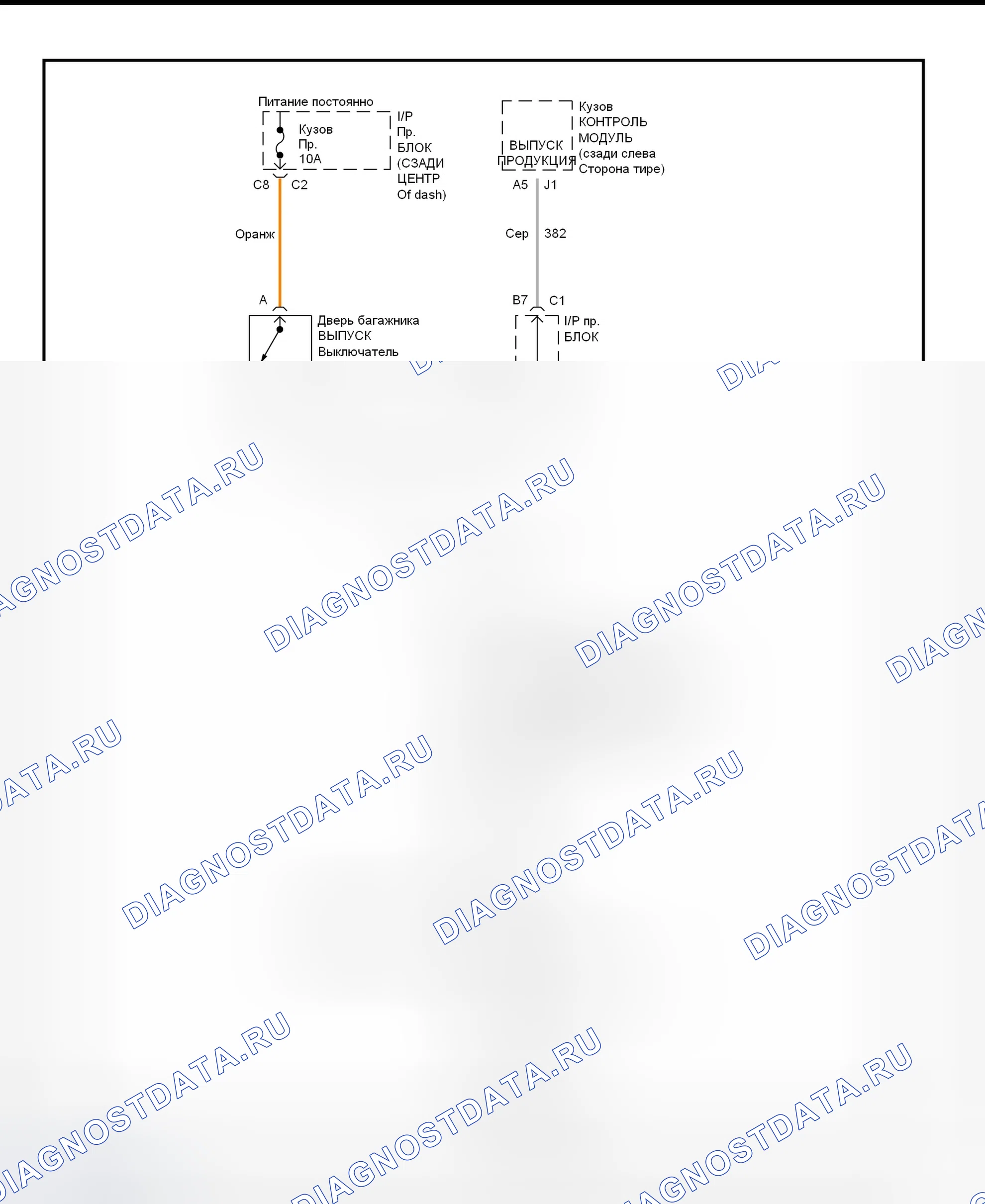 Рис. 30: Схема подключения системы питание дверь багажника / Endgate отпускание (Saturn SW2). Chevrolet Camaro IV рестайлинг