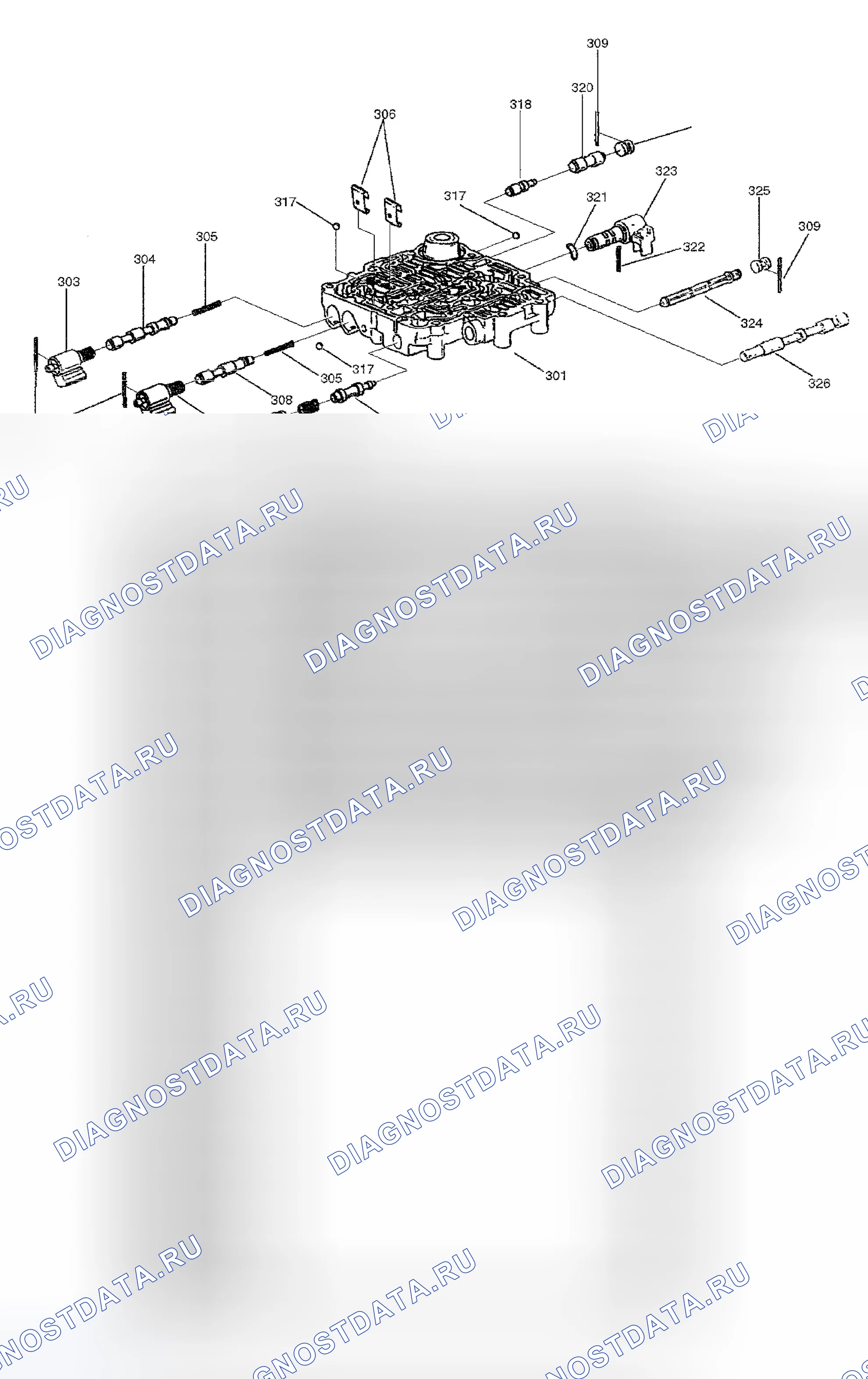 Рис. 14: Узлы корпуса клапана. Isuzu Axiom I