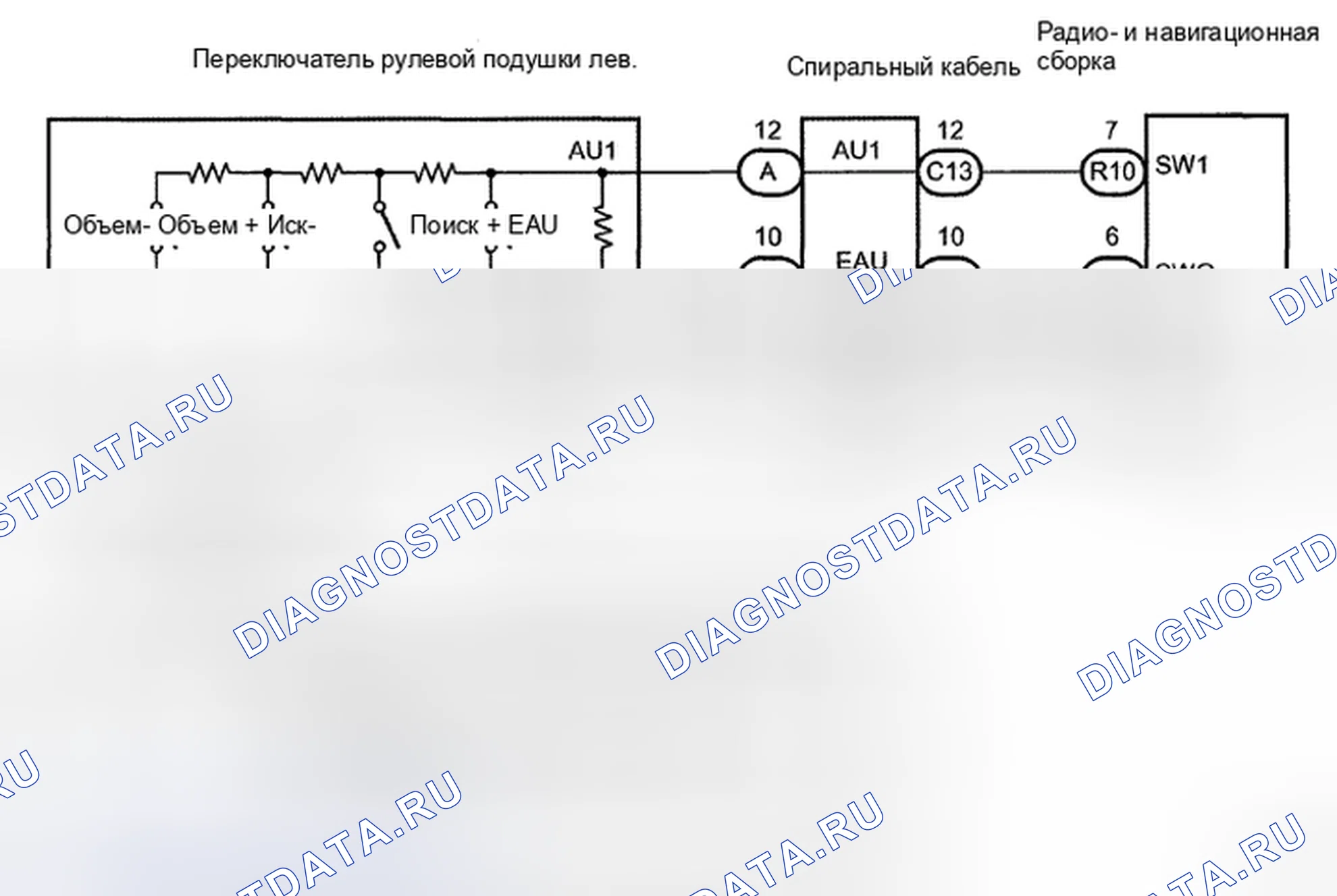 Рис. 173: Принципиальная схема переключателя рулевой подушки. Toyota 4Runner IV рестайлинг