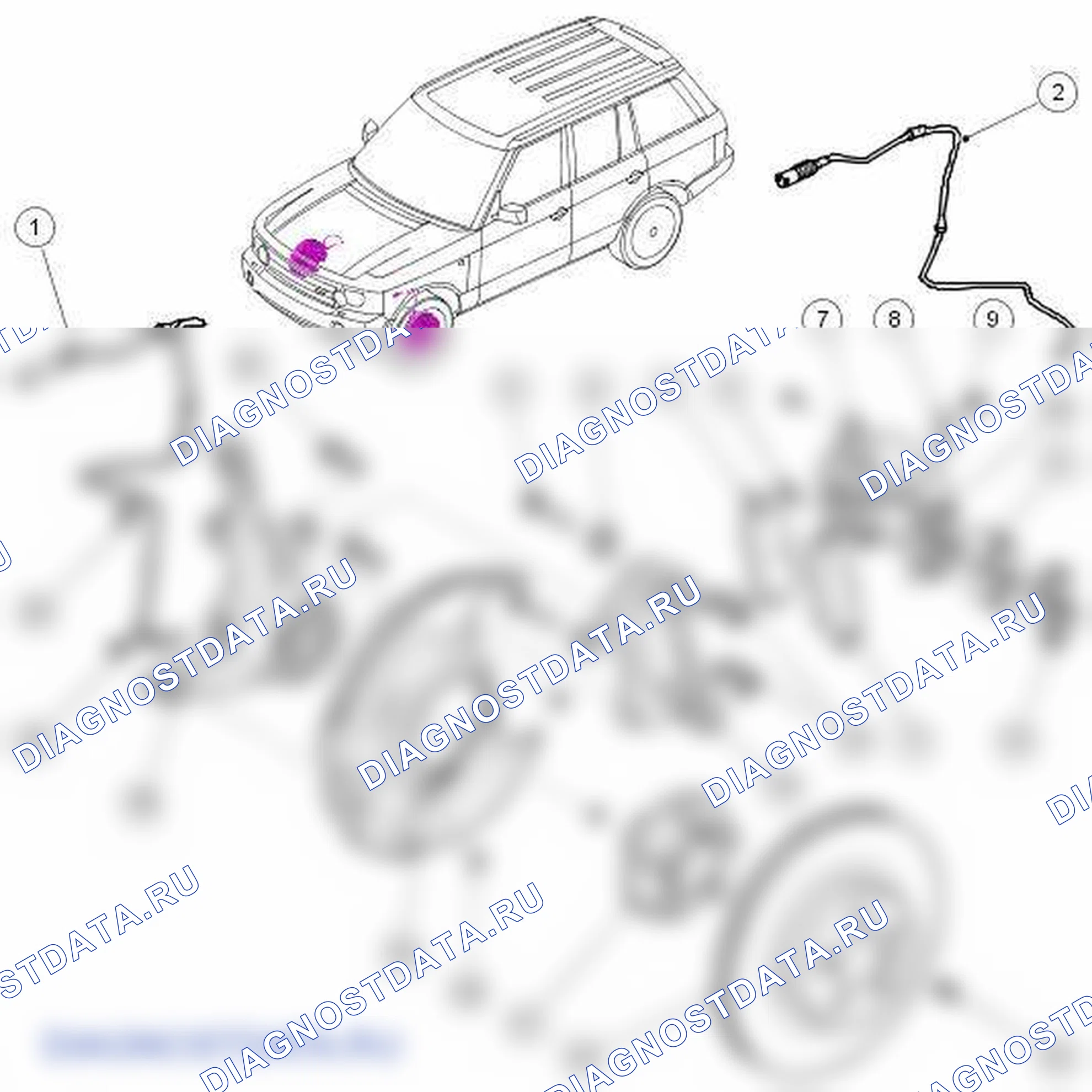 Рис. 1: РАСПОЛОЖЕНИЕ КОМПОНЕНТОВ - 4,4 л V8 С ЕСТЕСТВЕННЫМ ВСАСЫВАНИЕМ. Land Rover Range Rover L322