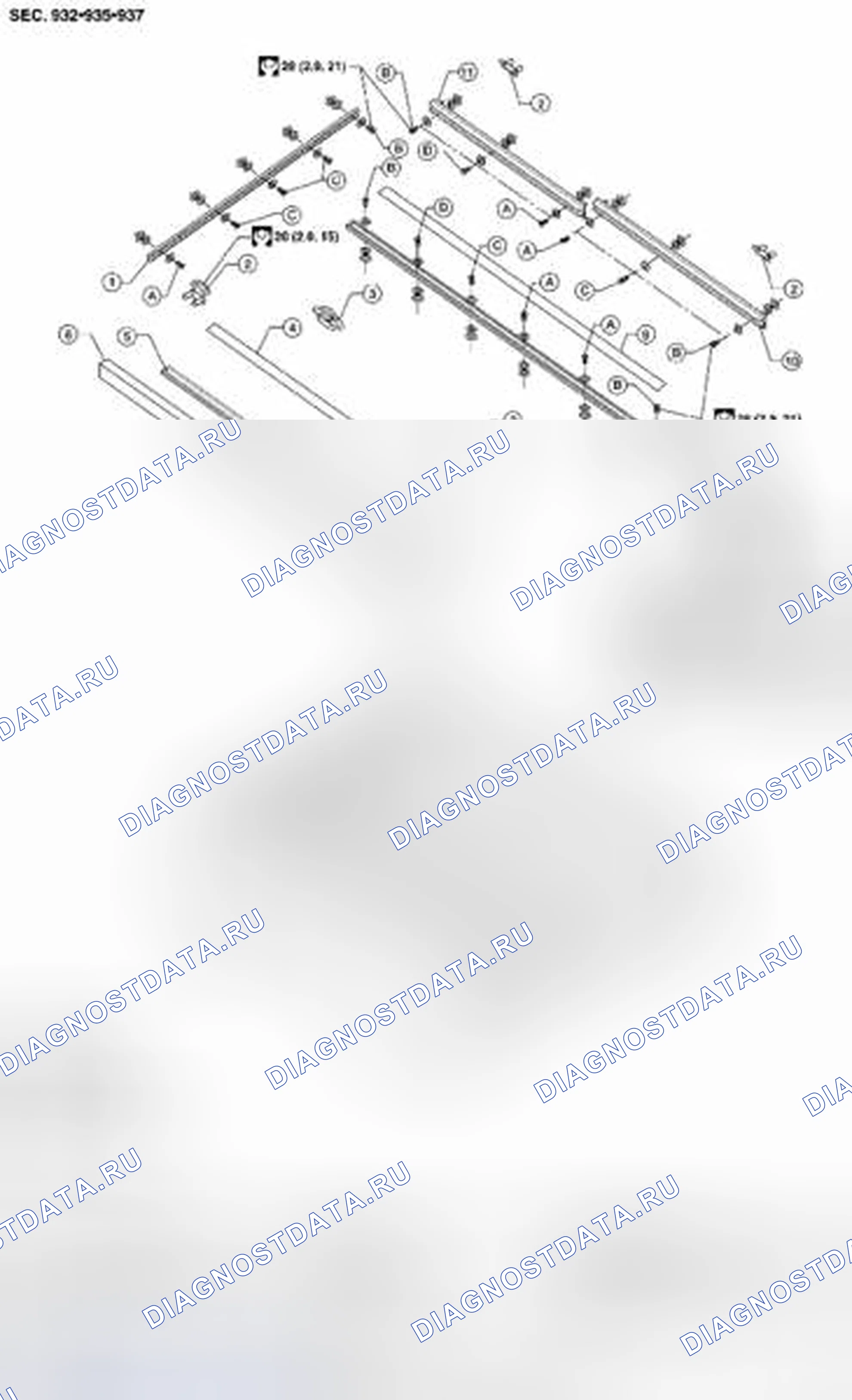 Рис. 9: Рельсы кровати и отделка: Снятие и установка. Suzuki Equator I