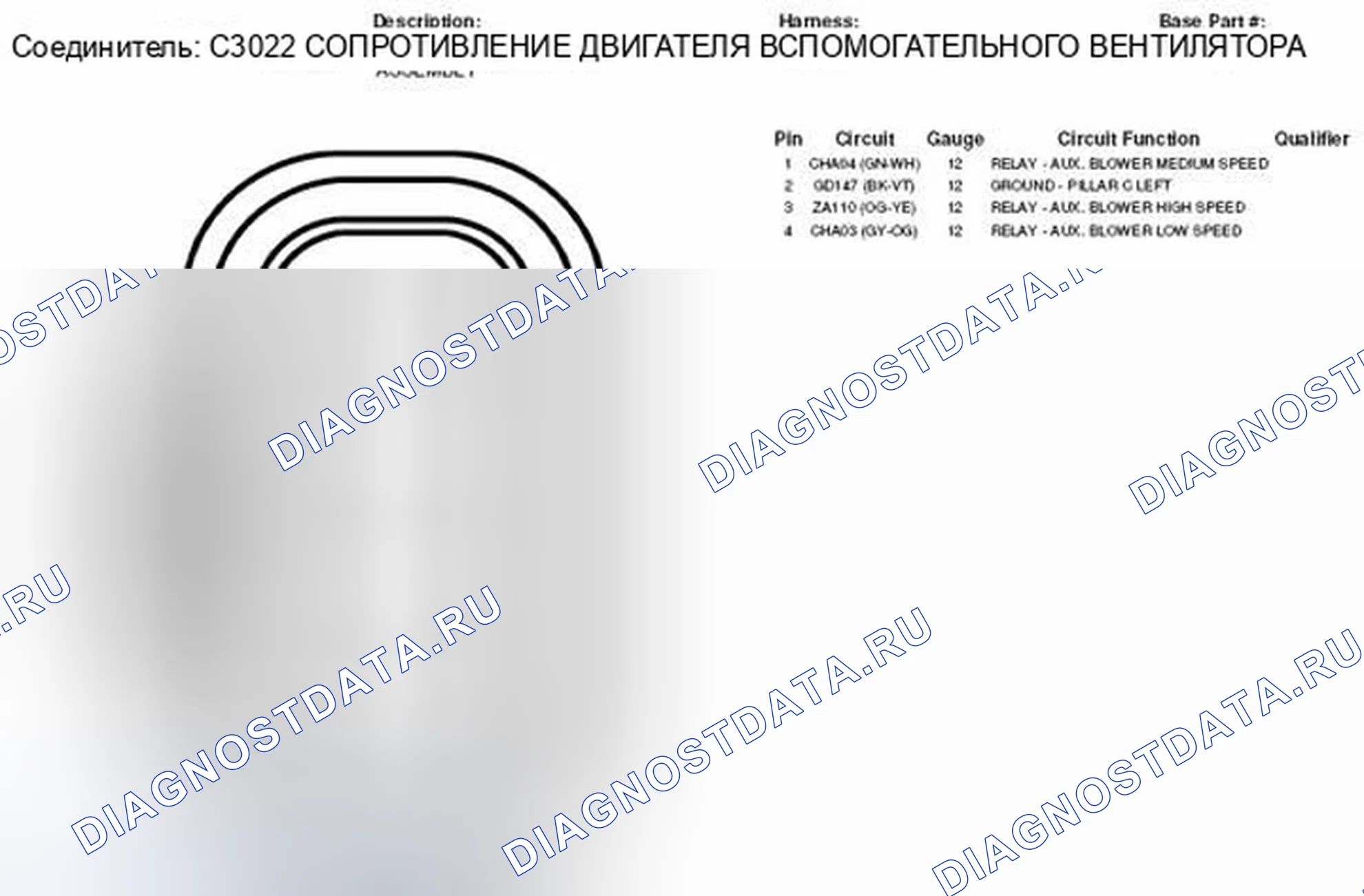 Рис. 253: Вид с торца разъема резистора двигателя вспомогательного вентилятора (C3022). Ford Taurus X I