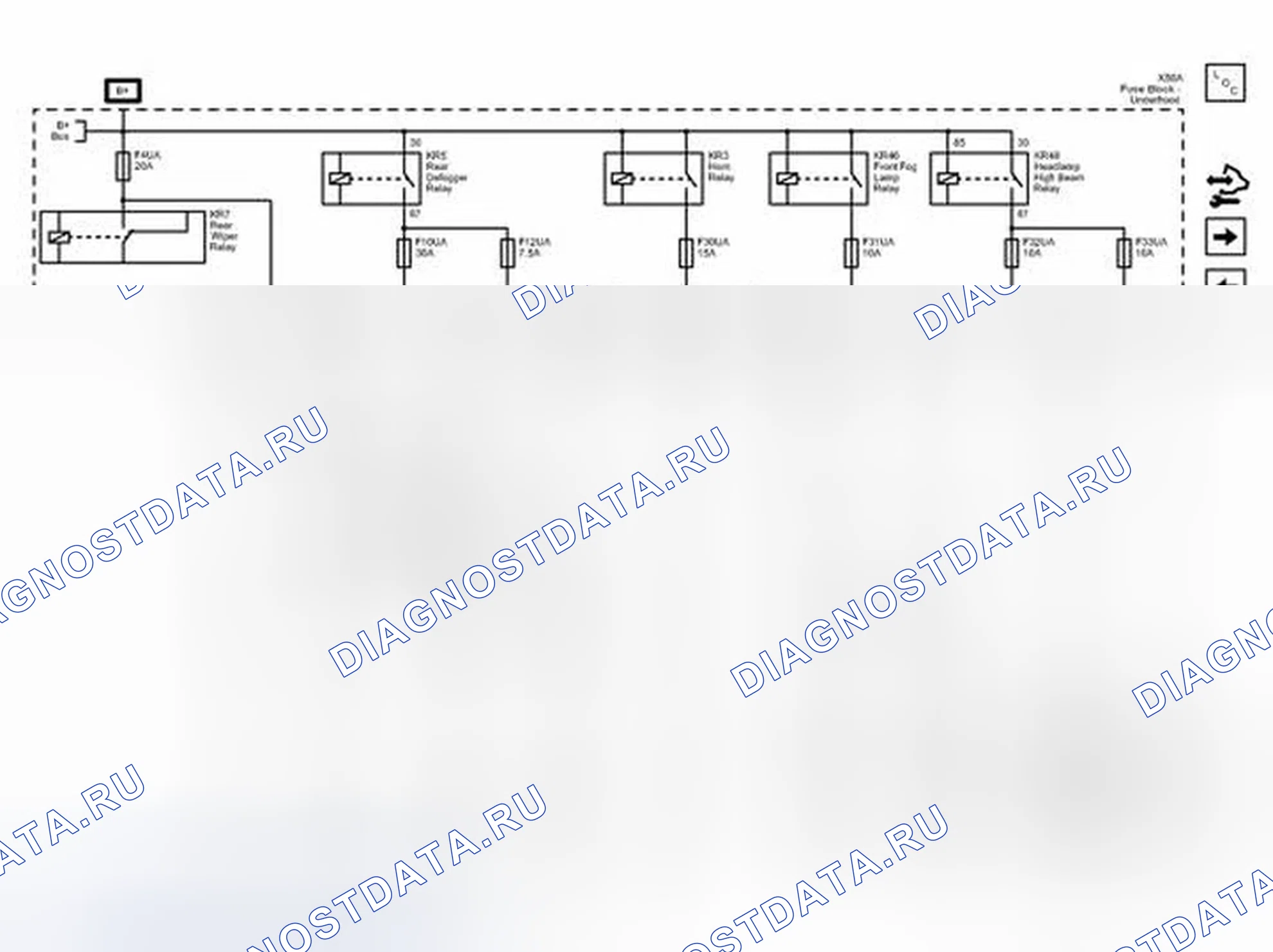 Рис. 57: Предохранители F4UA, F10UA, F12UA, F30UA, F31UA, F32UA и F33UA (LUV или LUW). Chevrolet Sonic I