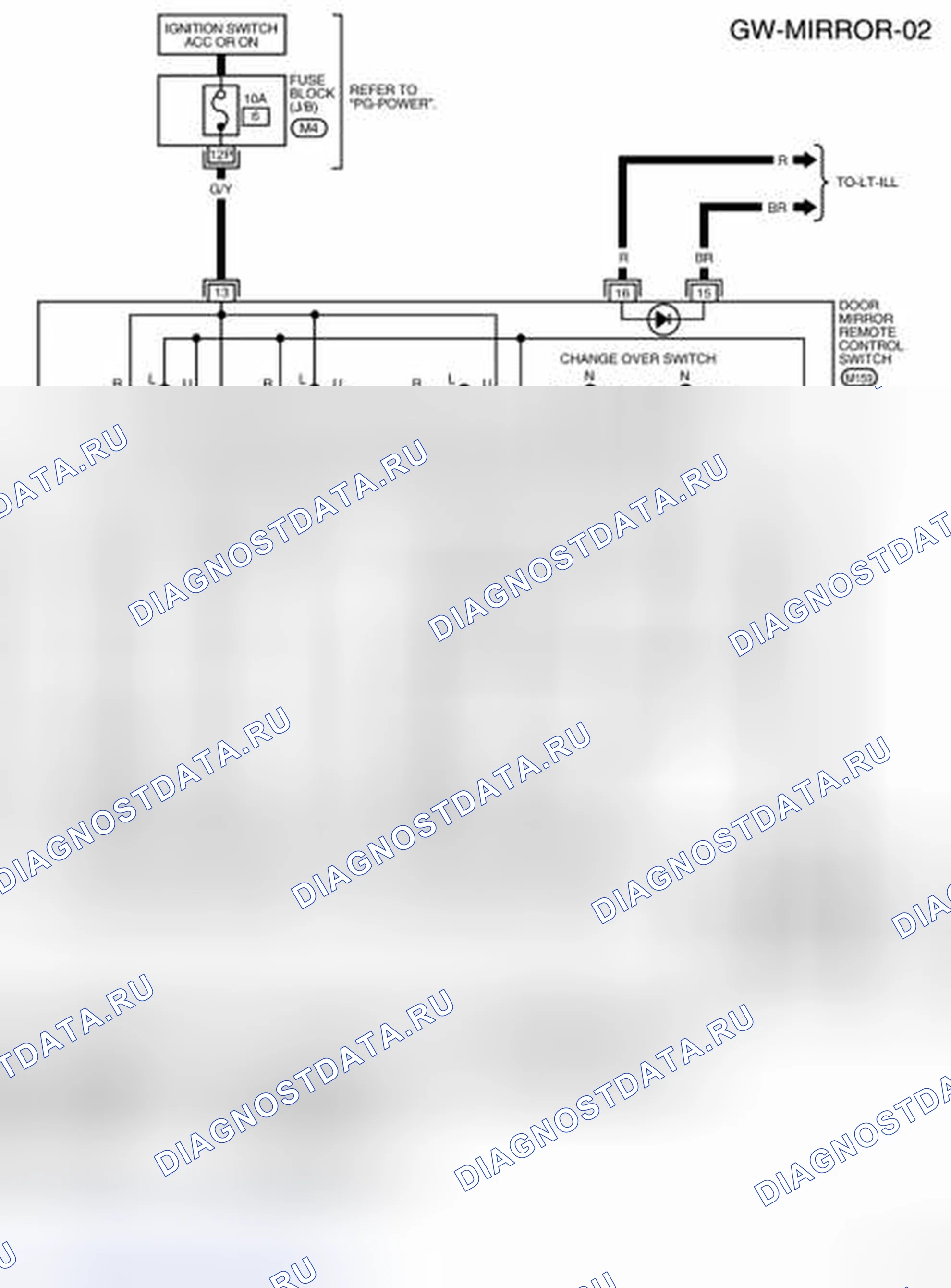 Рис. 118: электросхема - с обогреваемыми зеркалами Gw-зеркало-02. Nissan Frontier D40