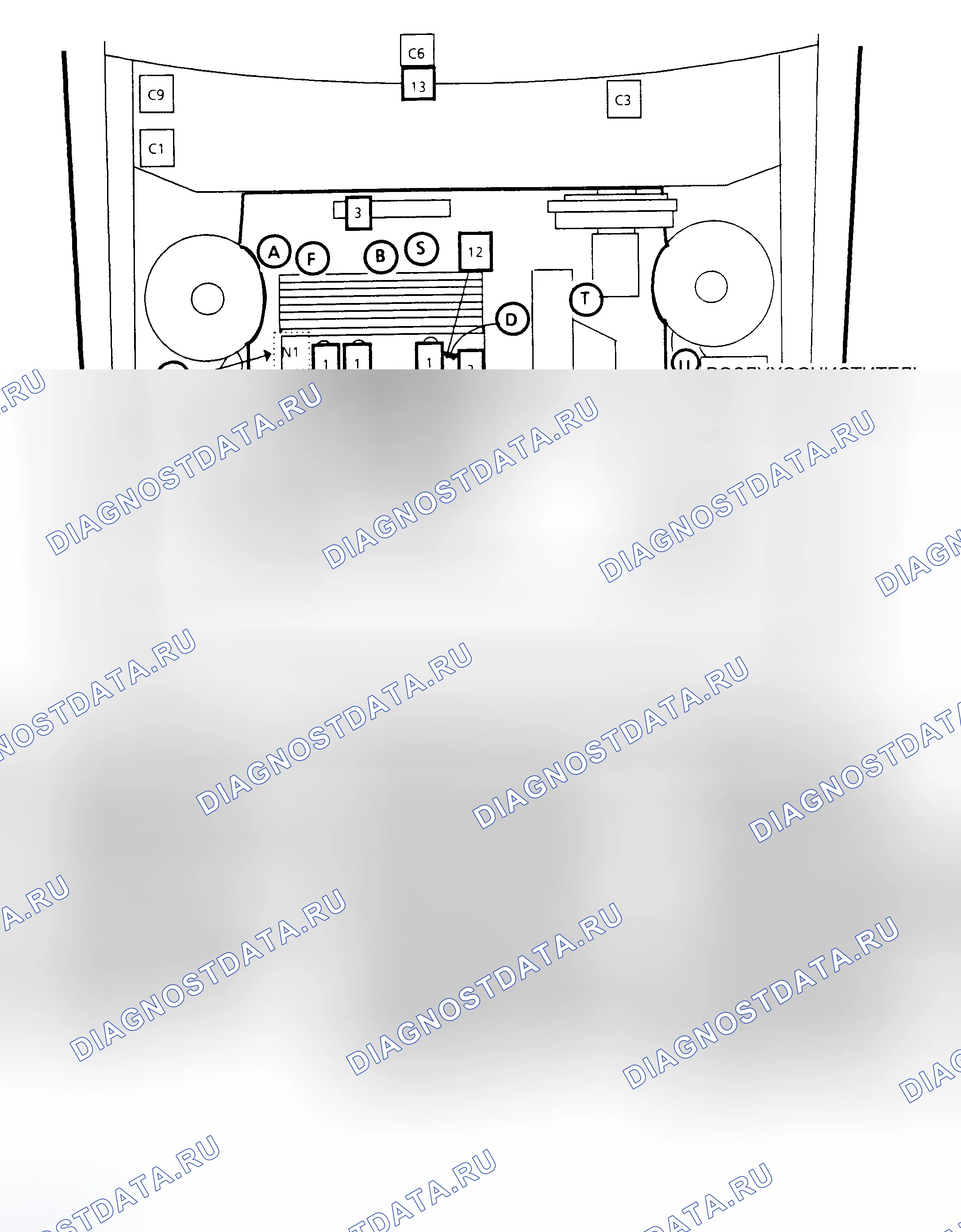 Рис. 1: Расположение компонентов (1 из 7). Oldsmobile Eighty-Eight IX