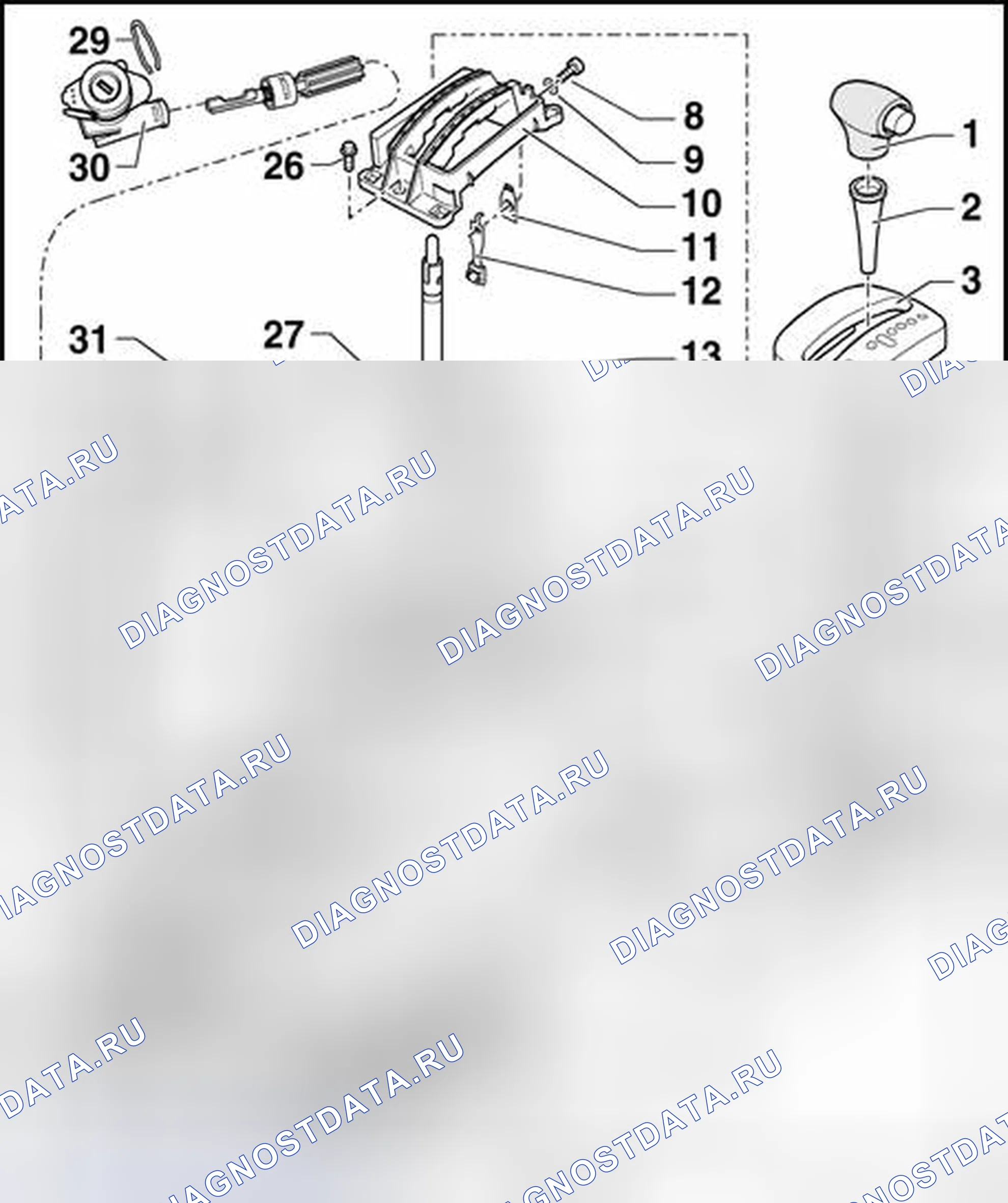 Рис. 56: Механизм селектора, разборка и сборка. Volkswagen Golf Mk4
