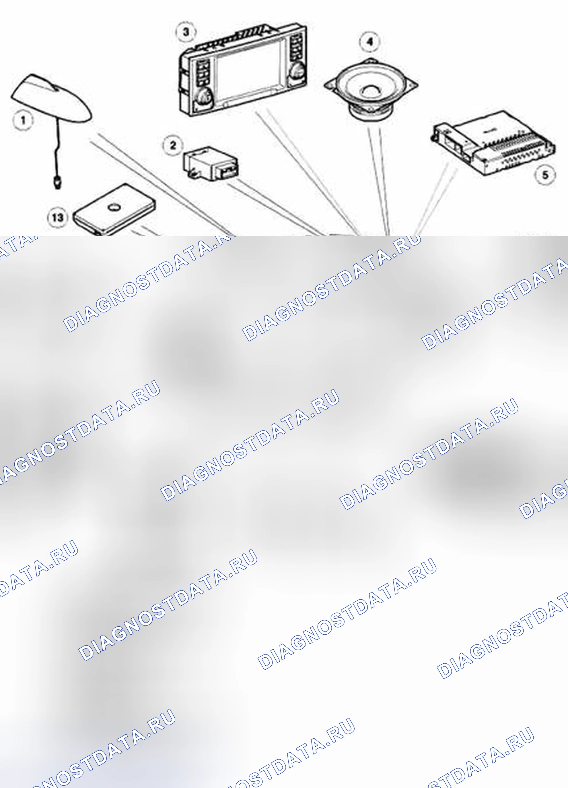 Рис. 21: Расположение компонентов аудиосистемы - с 2005 MY. Land Rover Range Rover L322