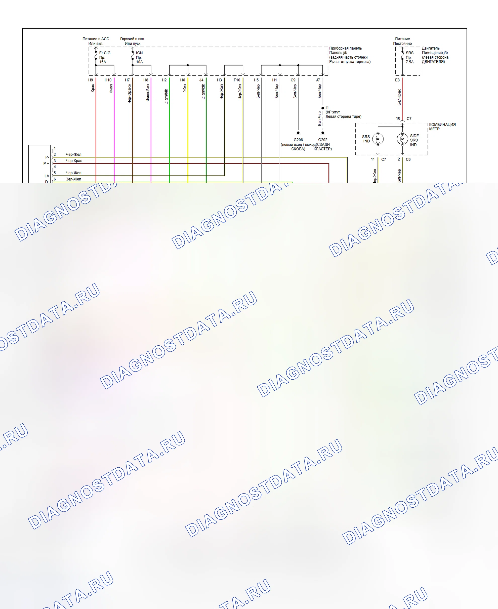 Рис. 1: Схема подключения SRS. Honda Accord I