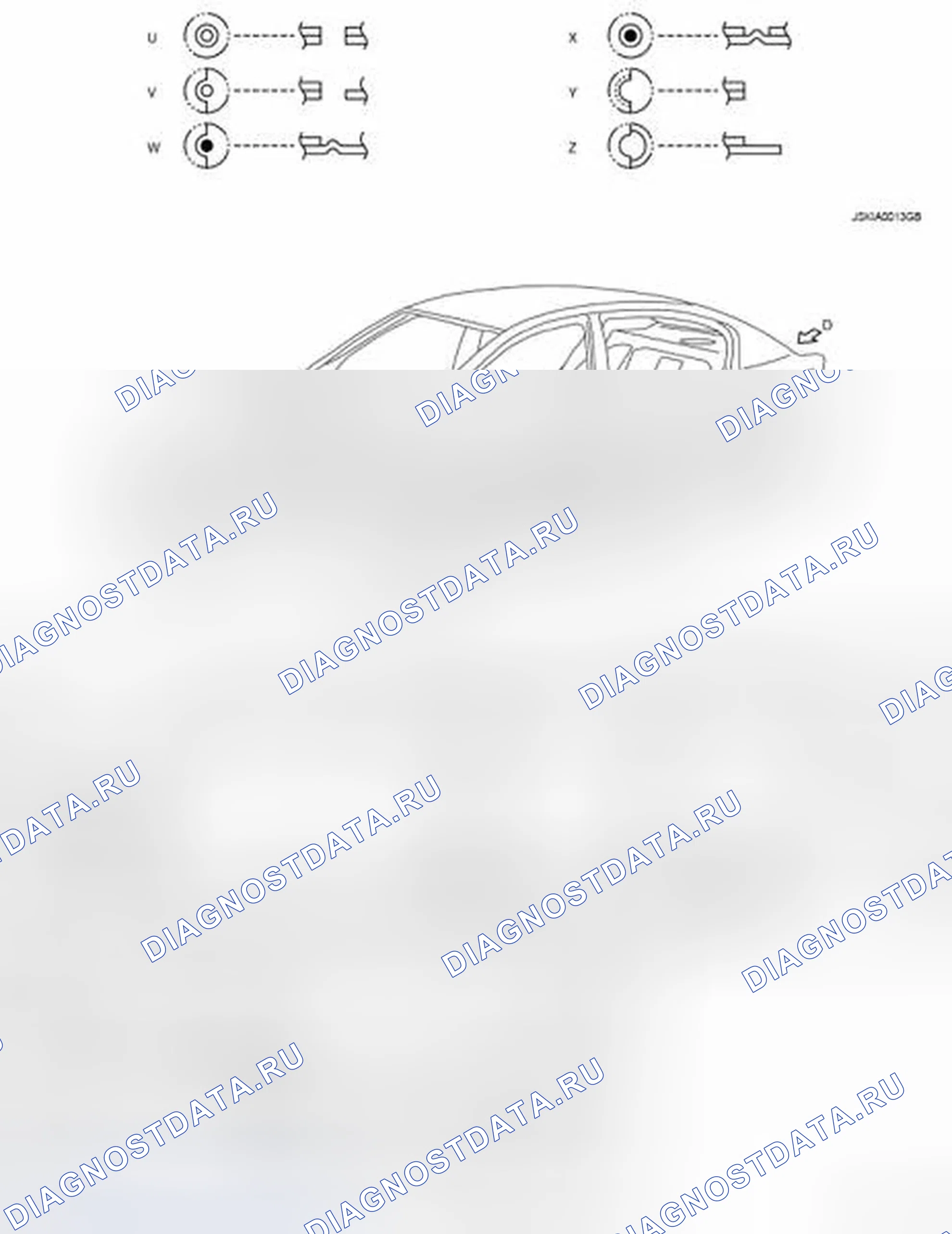 Рис. 192: Метки соответствия частей панели. Infiniti G25 IV рестайлинг