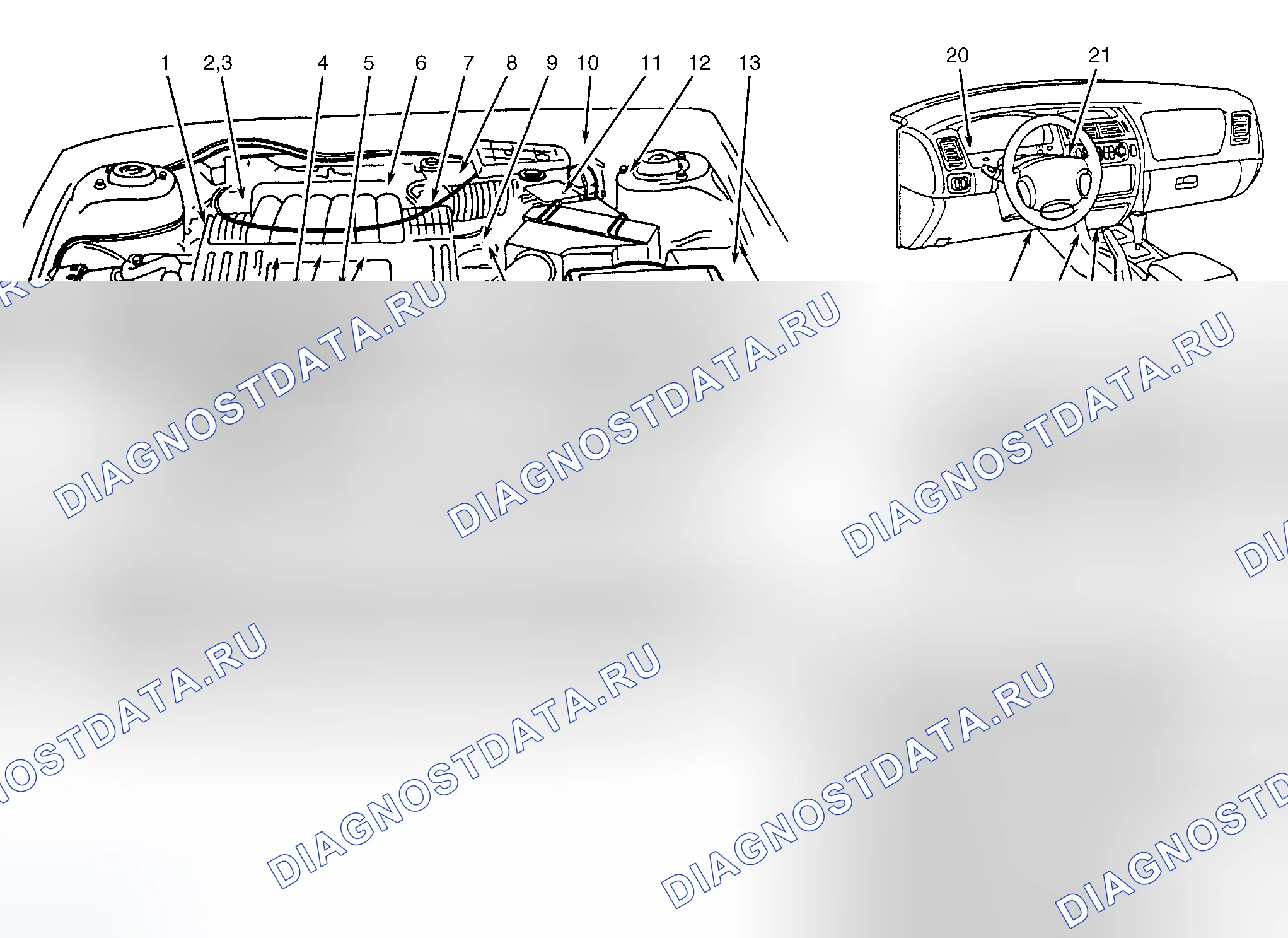 Рис. 2: РАСПОЛОЖЕНИЕ КОМПОНЕНТОВ. Honda CR-X I