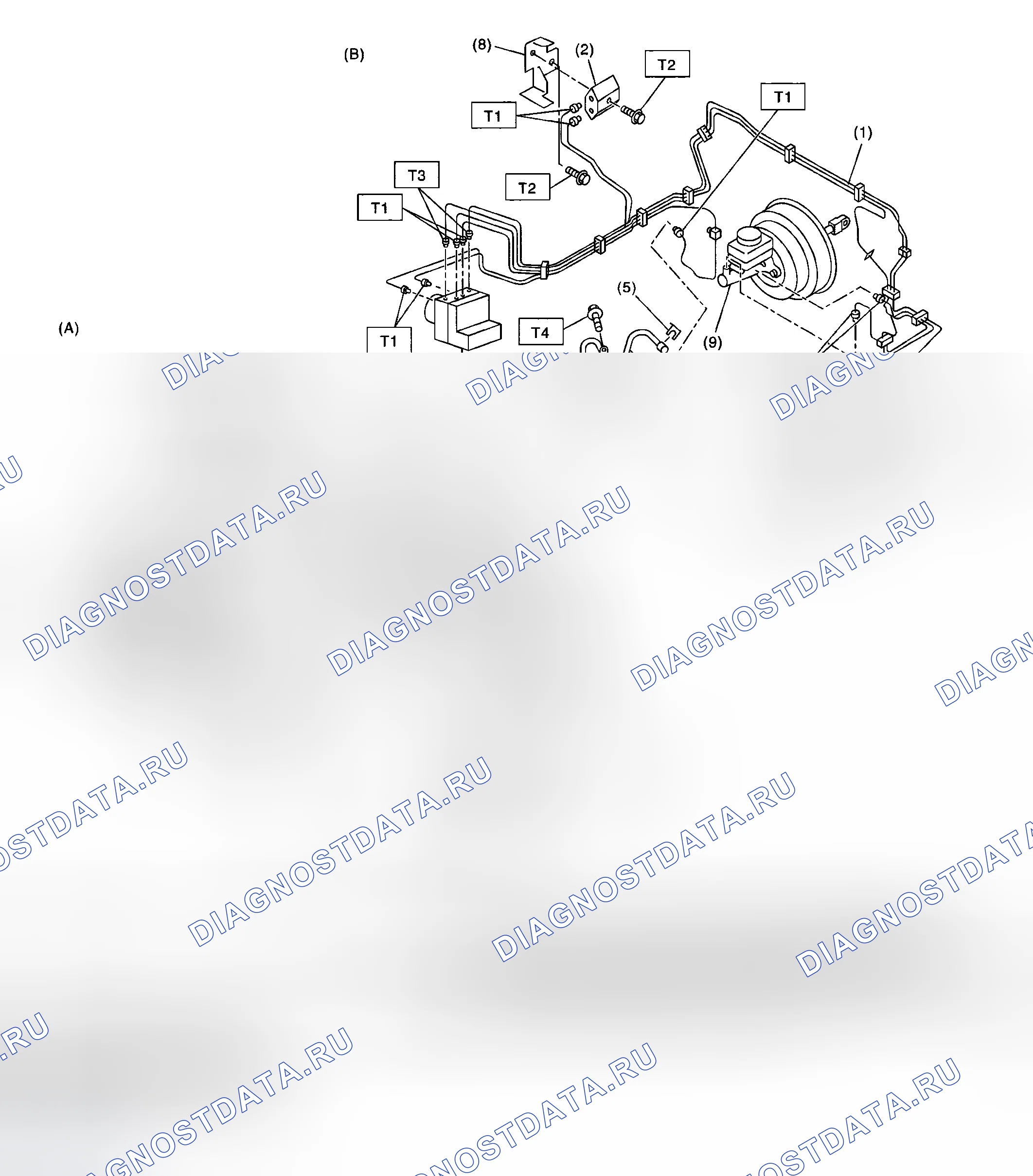 Рис. 12: ПЕРЕДНИЕ ТОРМОЗНЫЕ ТРУБЫ И ШЛАНГ. Subaru Legacy BL/BP рестайлинг