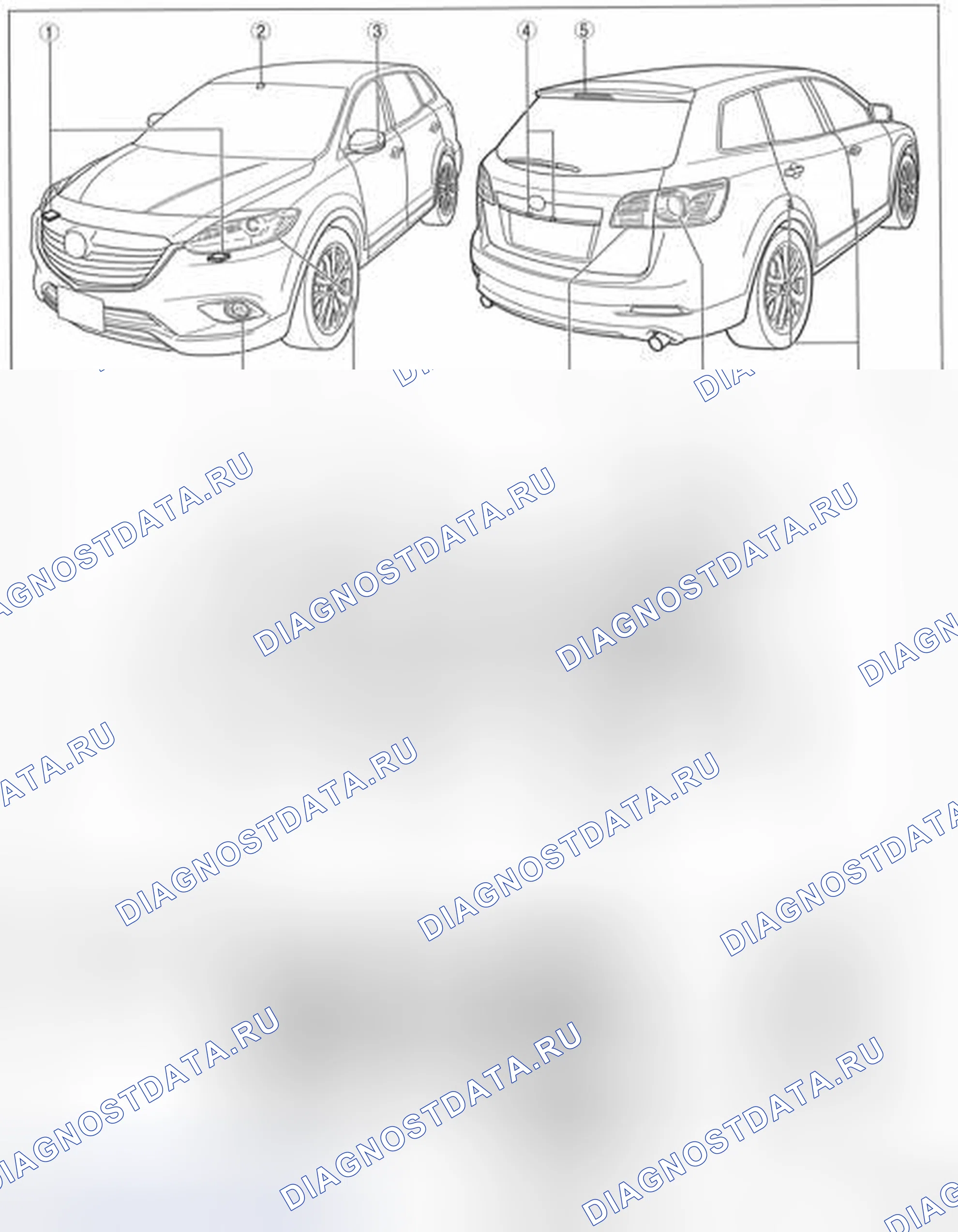 Рис. 1: ИНДЕКС МЕСТОПОЛОЖЕНИЯ СИСТЕМЫ ОСВЕЩЕНИЯ. Mazda CX-9 I рестайлинг