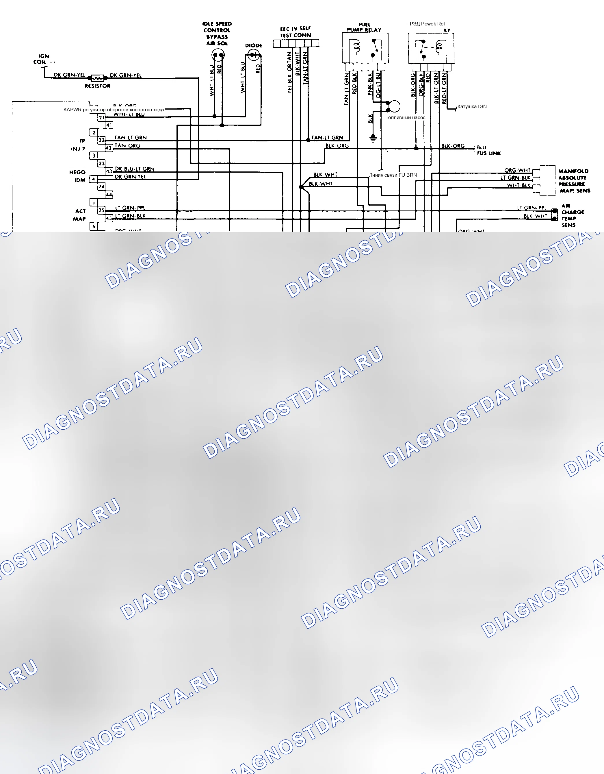 Рис. 63: электросхема 5.0L SEFI&MA SEFI EEC-IV (Mustang). Ford Tempo I