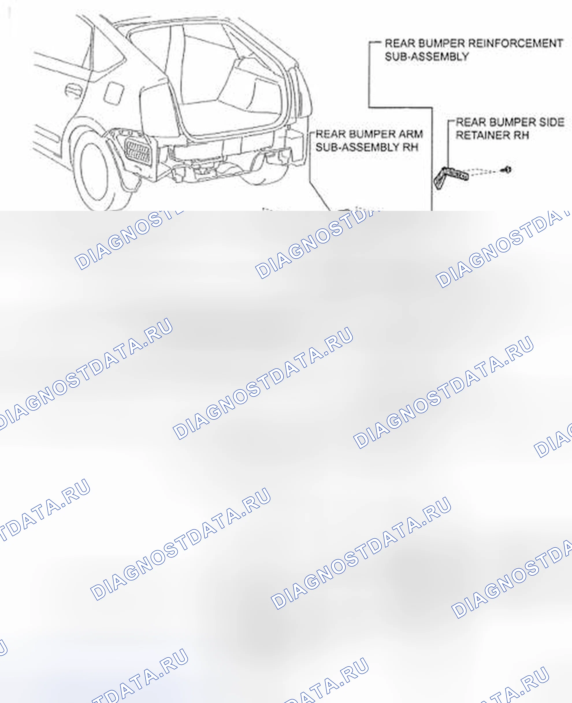 Рис. 148: Идентификация компонентов заднего бампера. Toyota Prius II рестайлинг