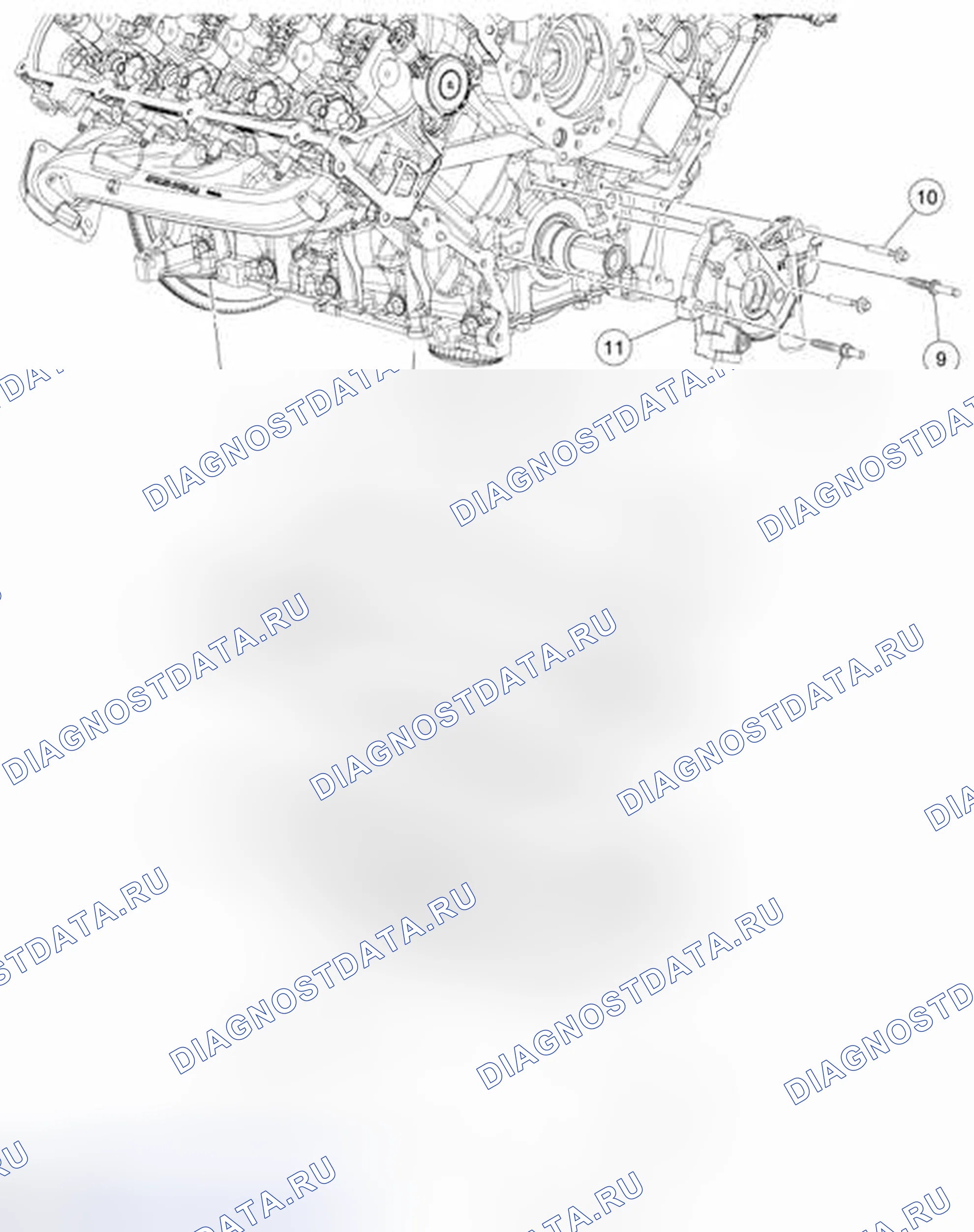 Рис. 1453: Компоненты смазки двигателя - покомпонентный вид. Ford Pickup F250 Super Duty II
