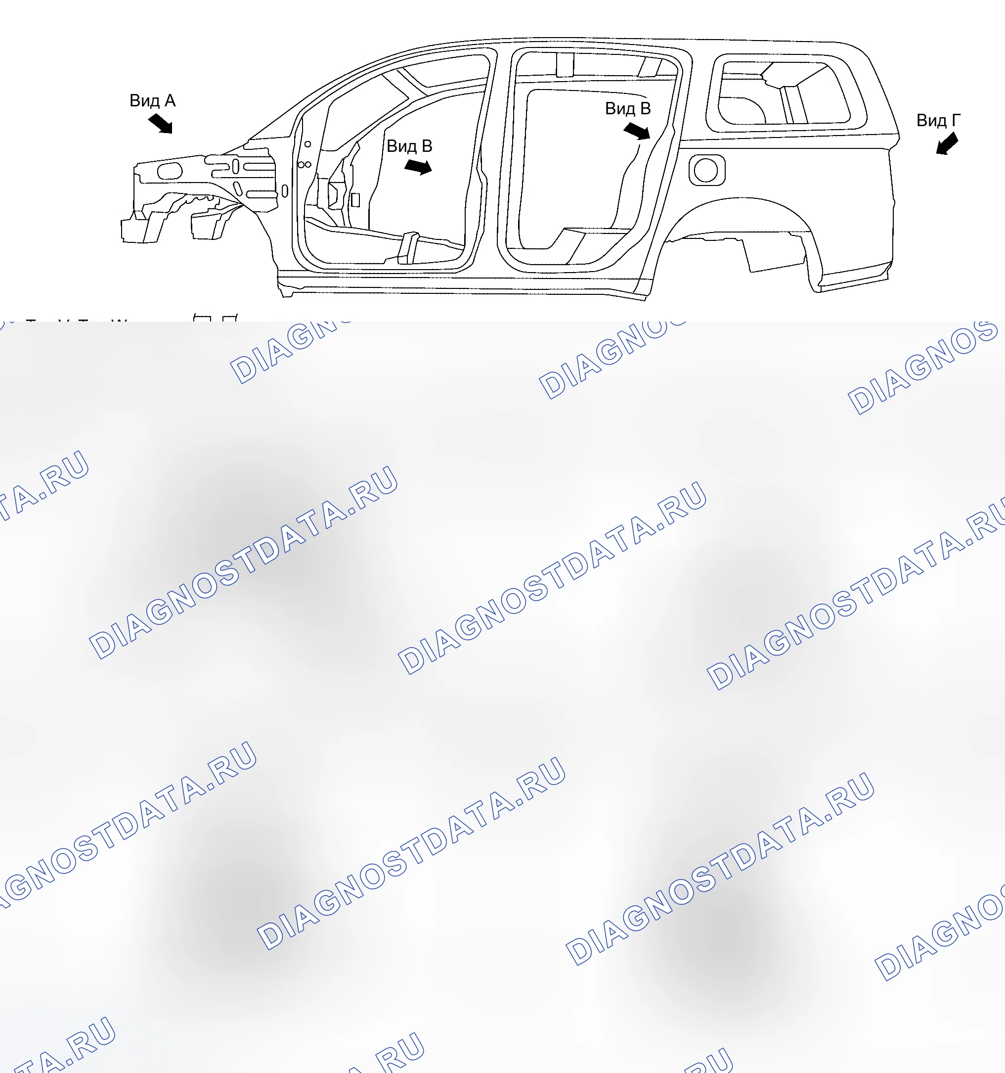 Рис. 329: ОТМЕТКИ СООТВЕТСТВИЯ ДЕТАЛЕЙ ПАНЕЛЕЙ. Infiniti QX56 I
