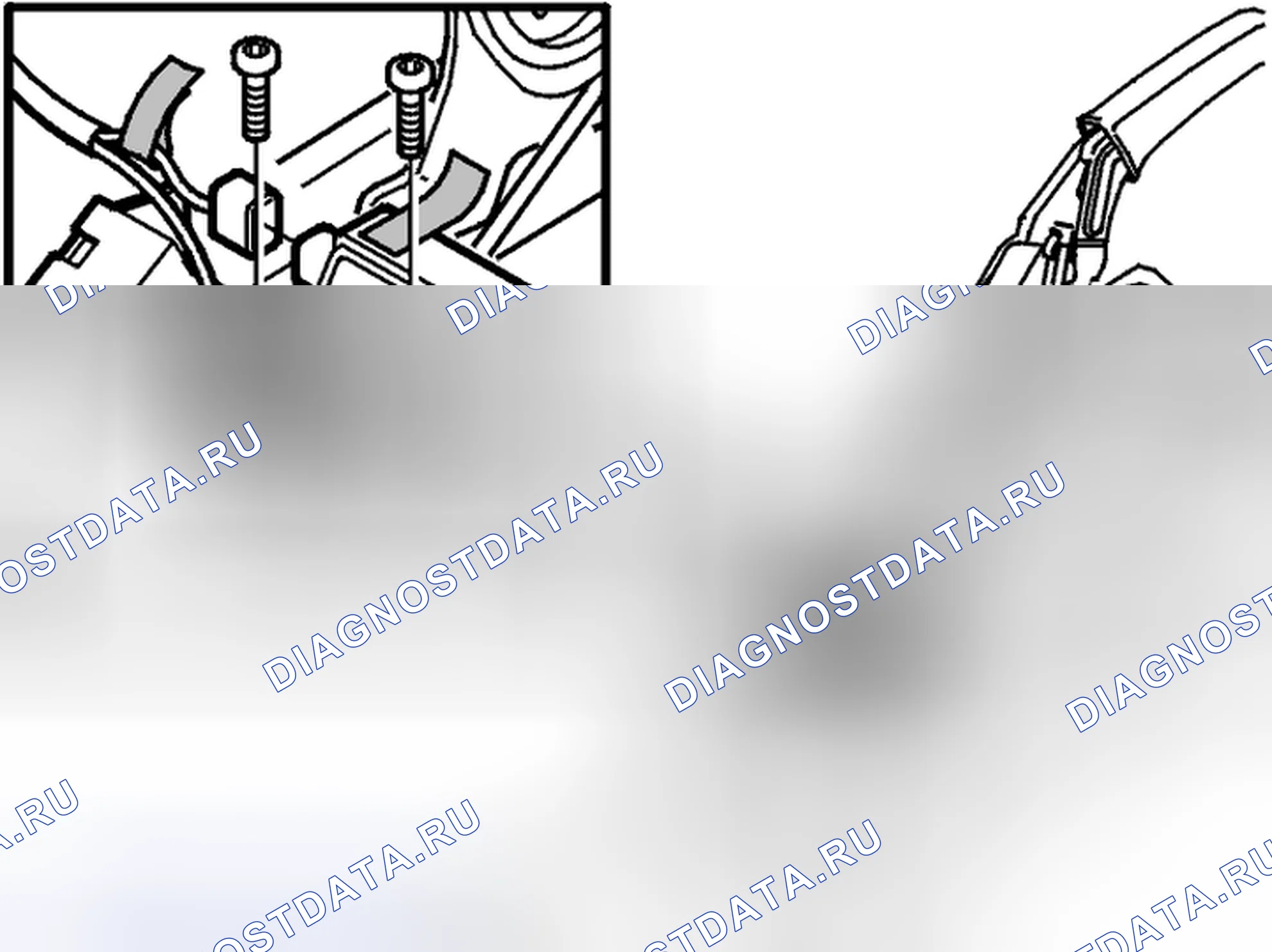 Рис. 130: Кронштейн для датчика угловой скорости рыскания (1) / датчика бокового ускорения. Volvo V70 II рестайлинг