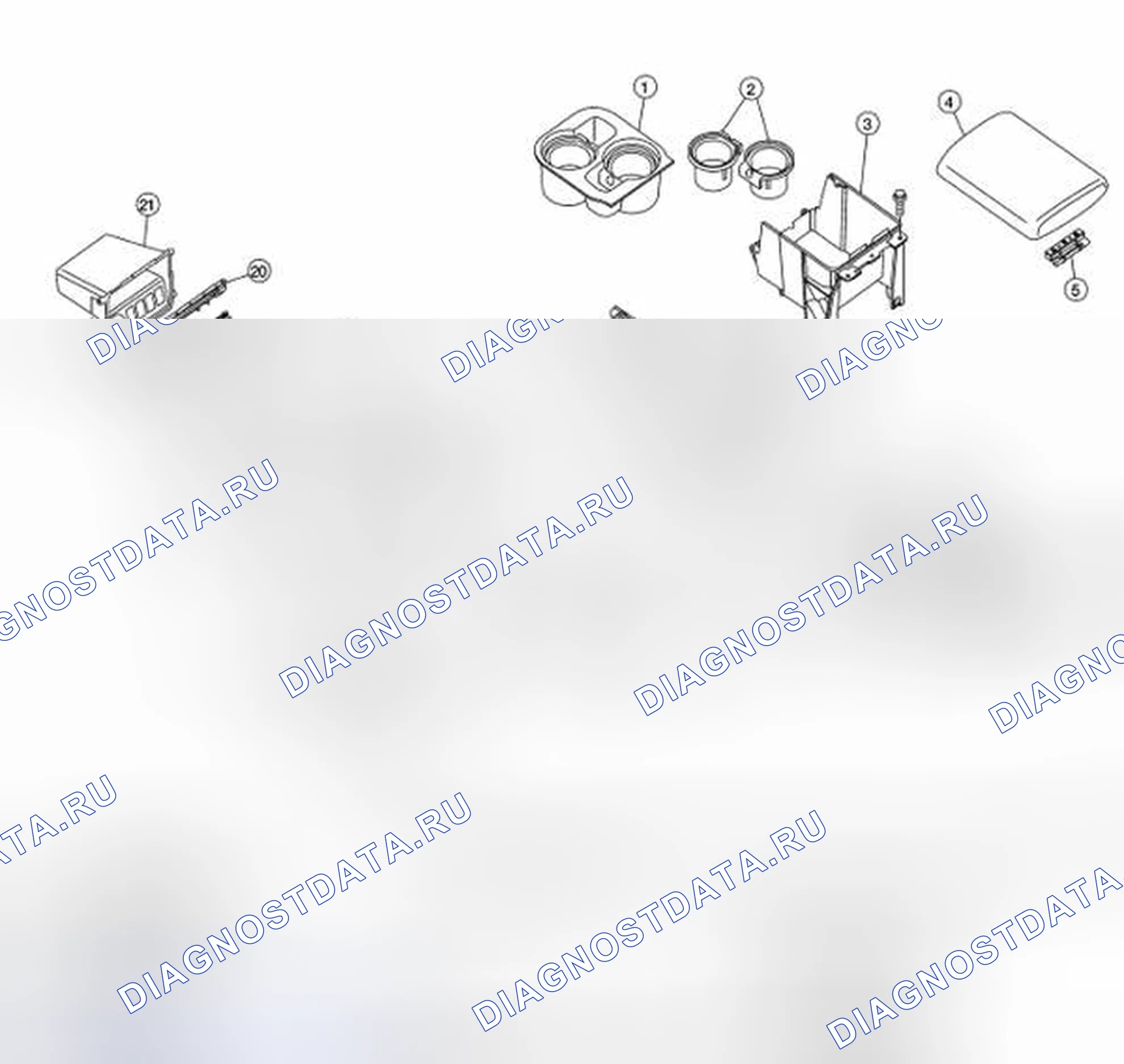 Рис. 13: Разнесенный вид компонентов центральной консоли. Nissan Frontier D40
