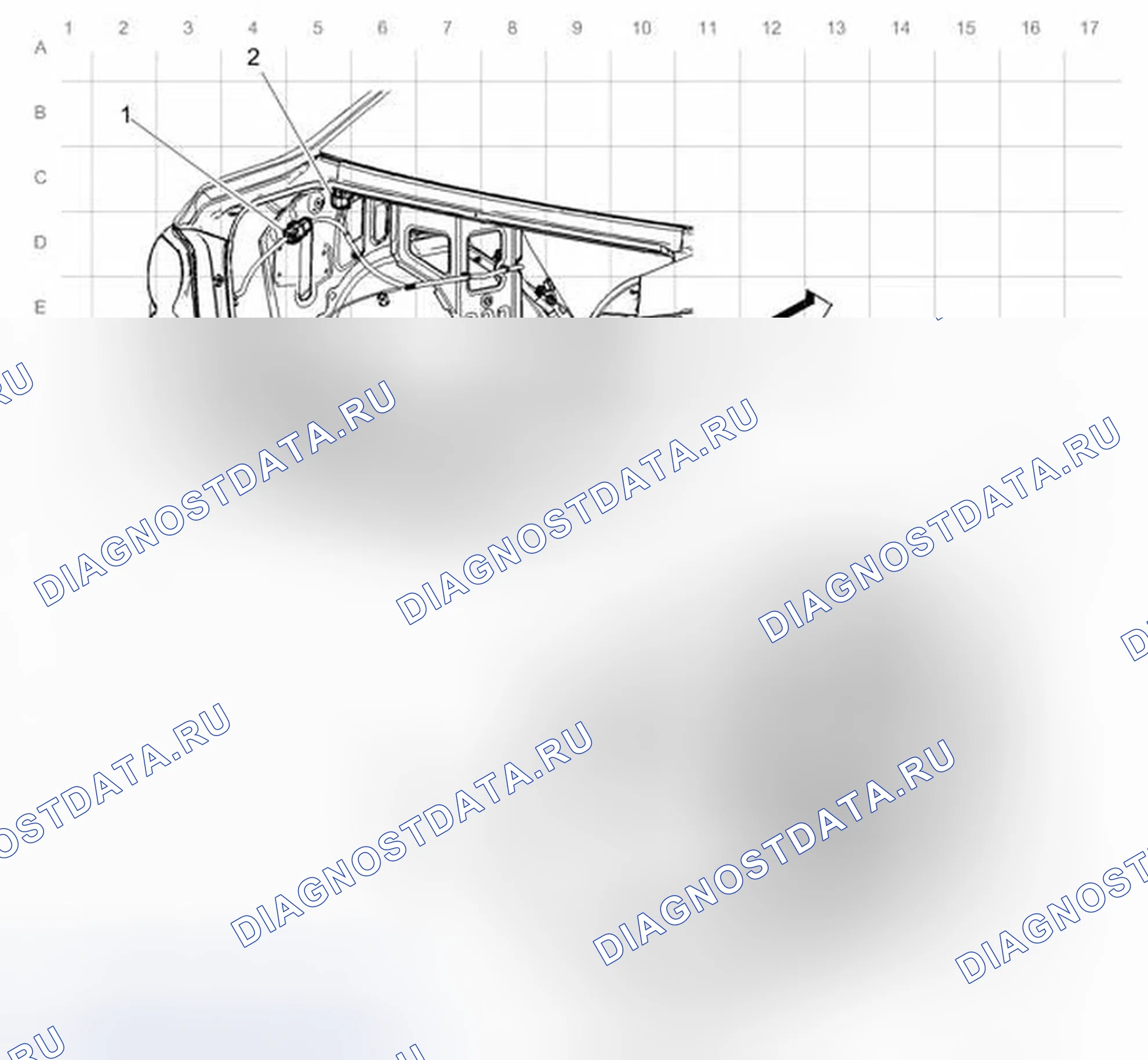 Рис. 42: Прокладка привязных ремней багажного отделения (седан). Chevrolet Sonic I