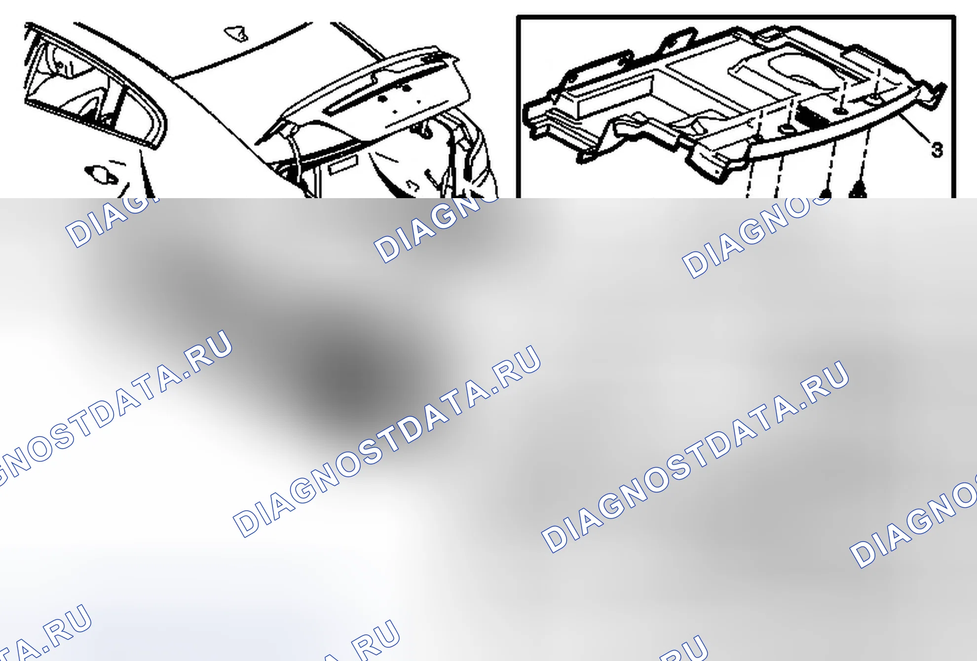 Рис. 71: Замена крышки отсека укладки задней панели окна (с HP6). Buick Regal V