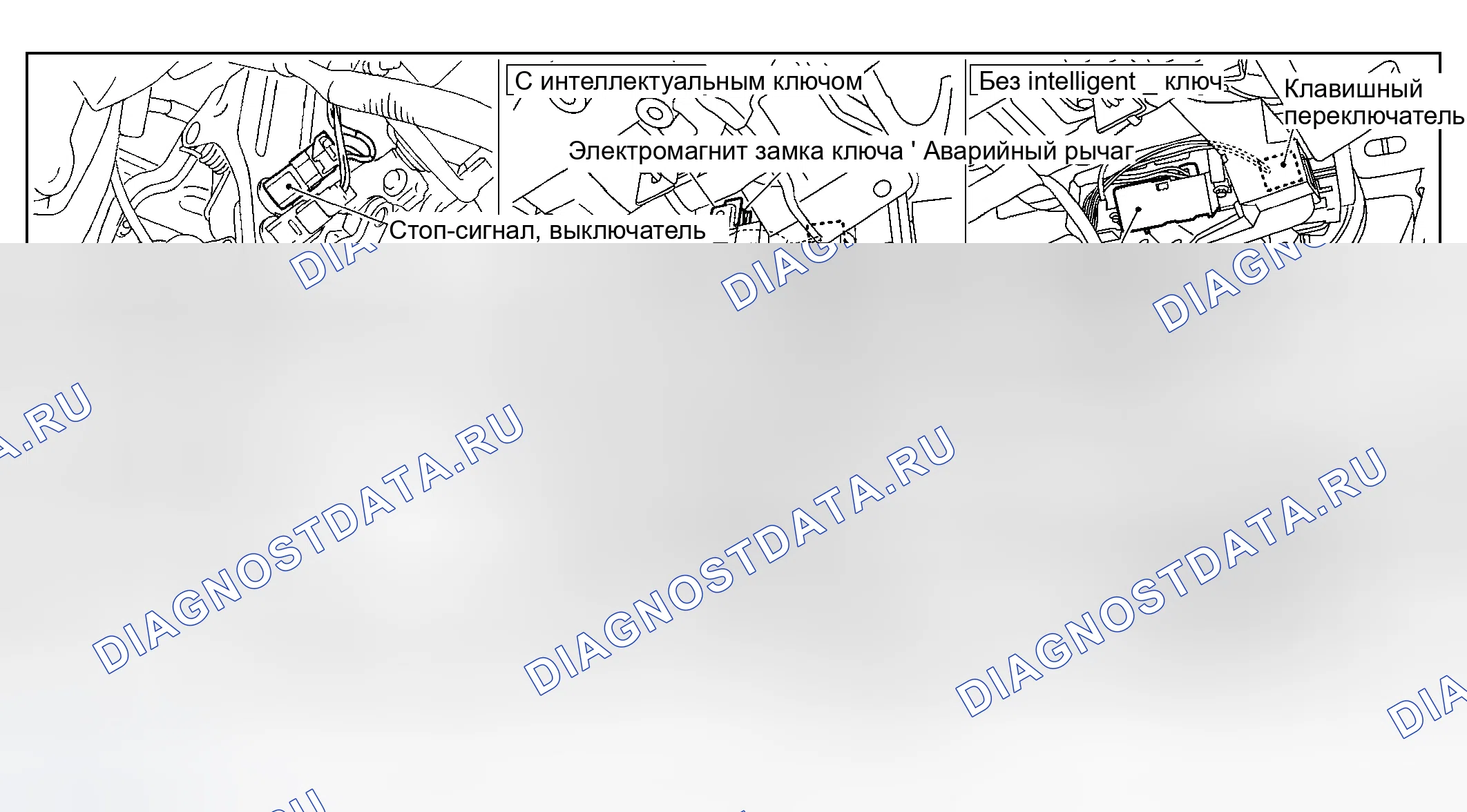 Рис. 11: Расположение электрических компонентов системы Переключение замок. Nissan Murano Z50