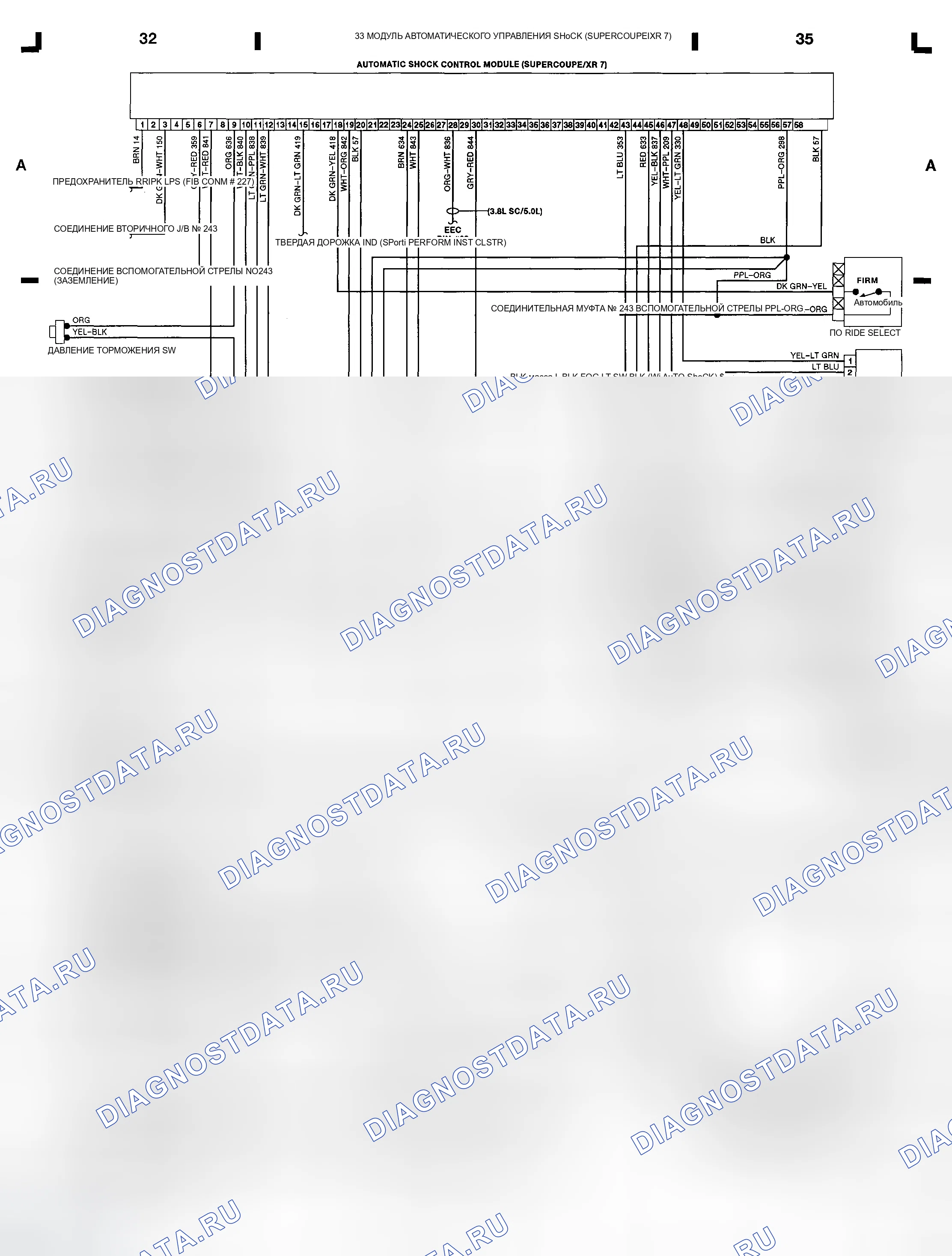 Рис. 10: Принципиальная схема круиз-контроля (1992 Thunderbird и Cougar - Grid D-E 33-35). Lincoln Continental VIII