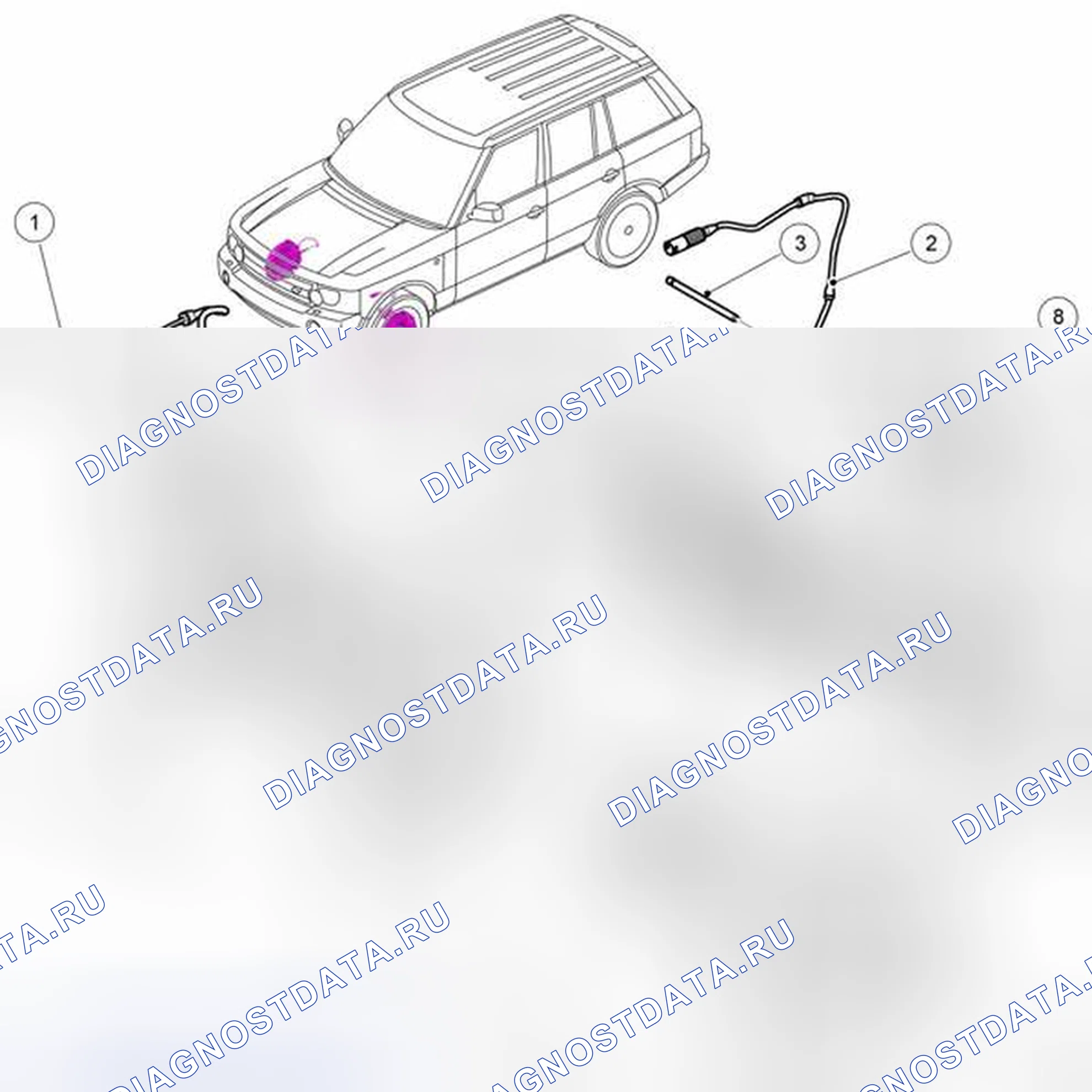 Рис. 2: РАСПОЛОЖЕНИЕ КОМПОНЕНТОВ - 4,2 л V8 С НАДДУВОМ И TDV8. Land Rover Range Rover L322