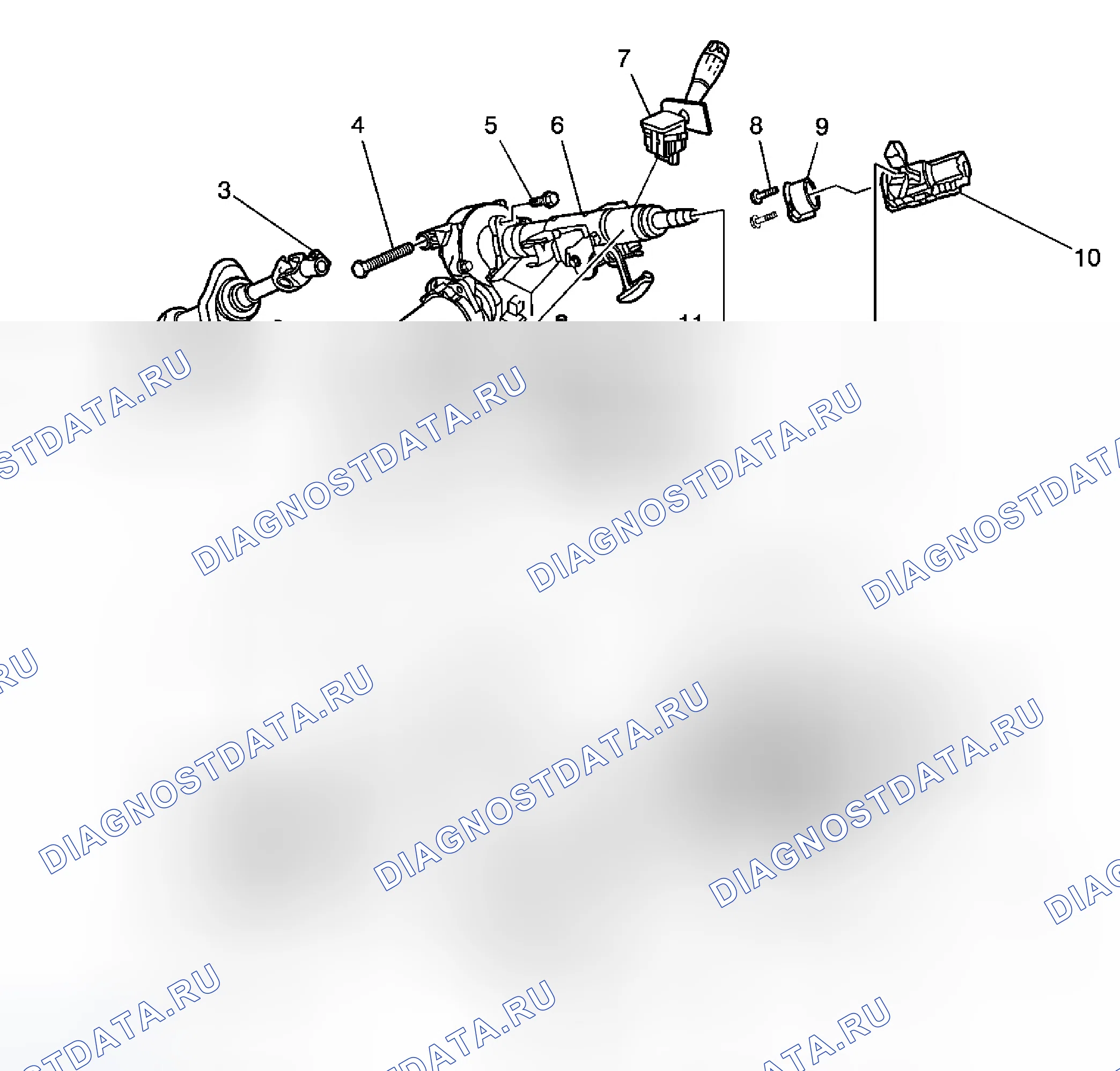 Рис. 3: Вид рулевой колонки в разобранном виде. Chevrolet Equinox I