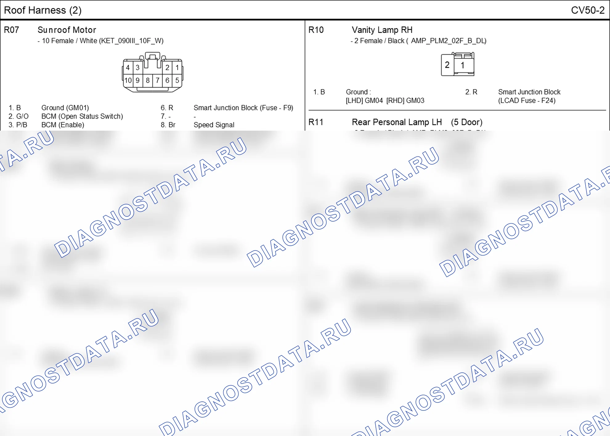 Распиновка разъёма R09 — roof harness. Hyundai i20 GB