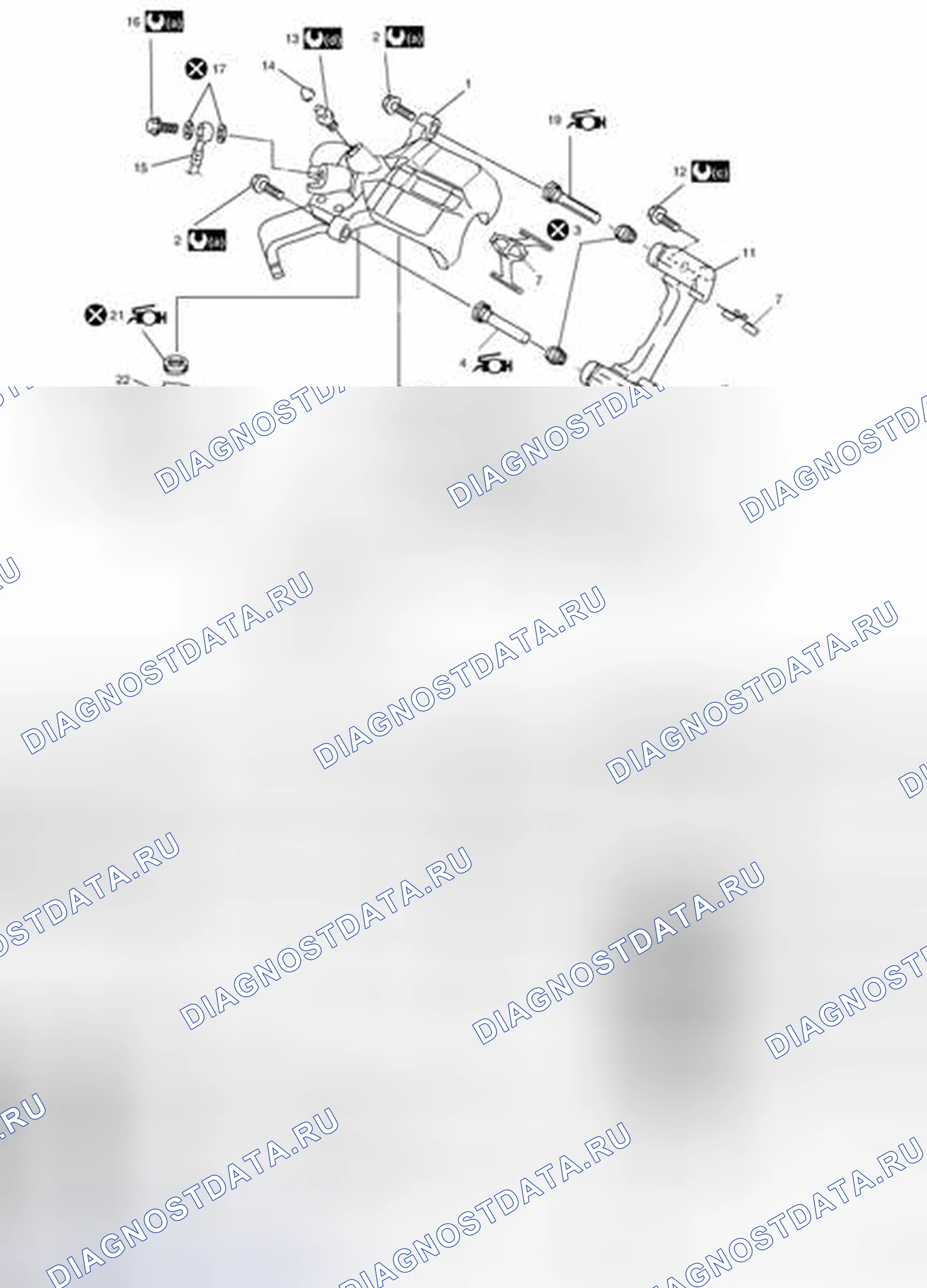 Рис. 95: Компоненты заднего дискового тормоза. Suzuki SX4 I рестайлинг