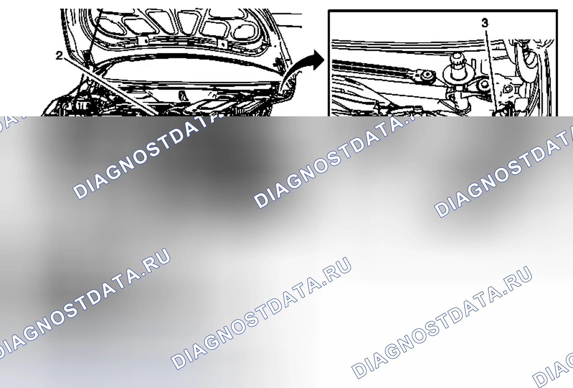 Рис. 53: Замена кабеля расцепления первичной защелки капота. Chevrolet Volt I