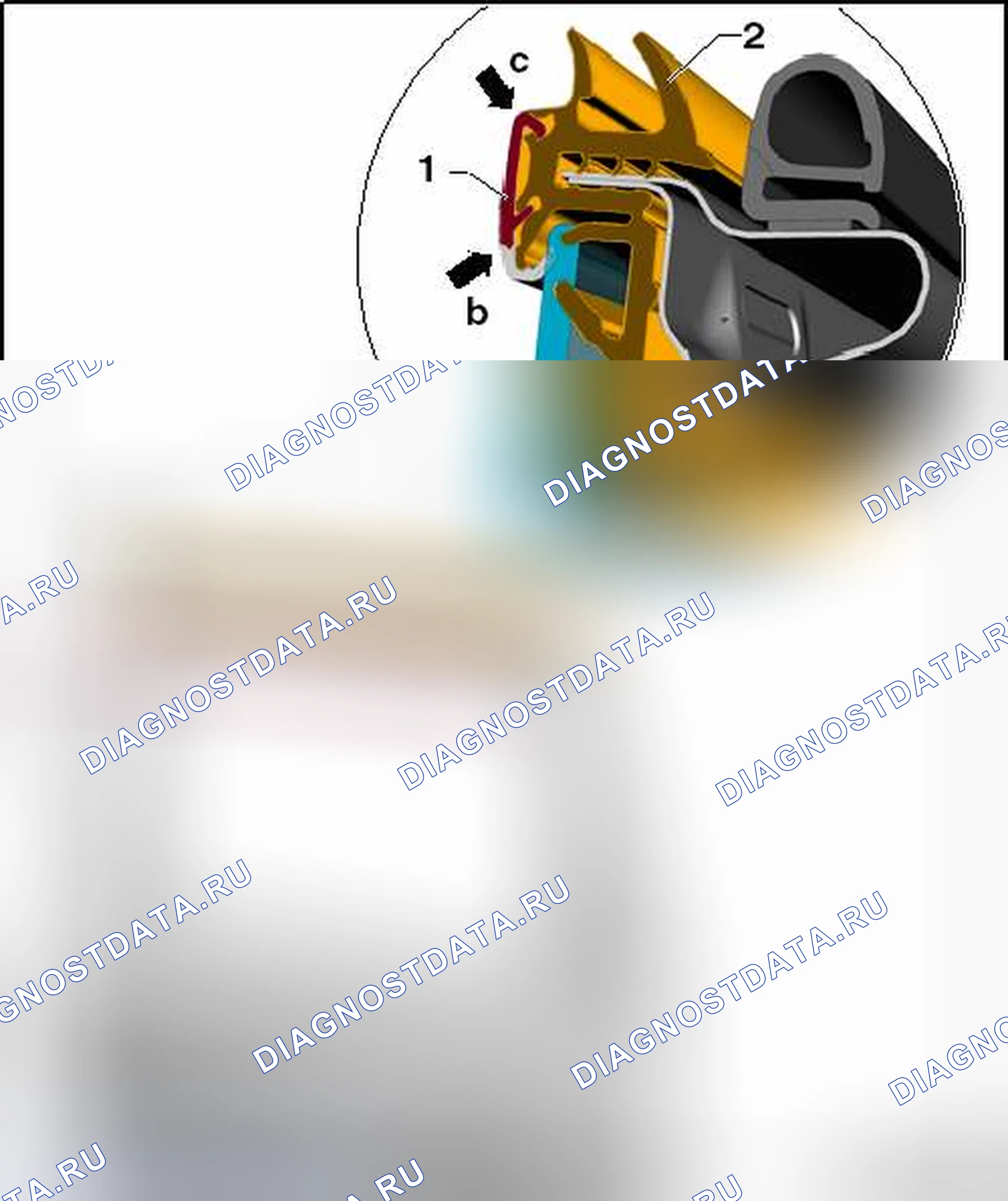 Рис. 52: ФОРМОВКА облицовки НАПРАВЛЯЮЩЕЙ ЗАДНЕГО ОКНА. Volkswagen Touareg II