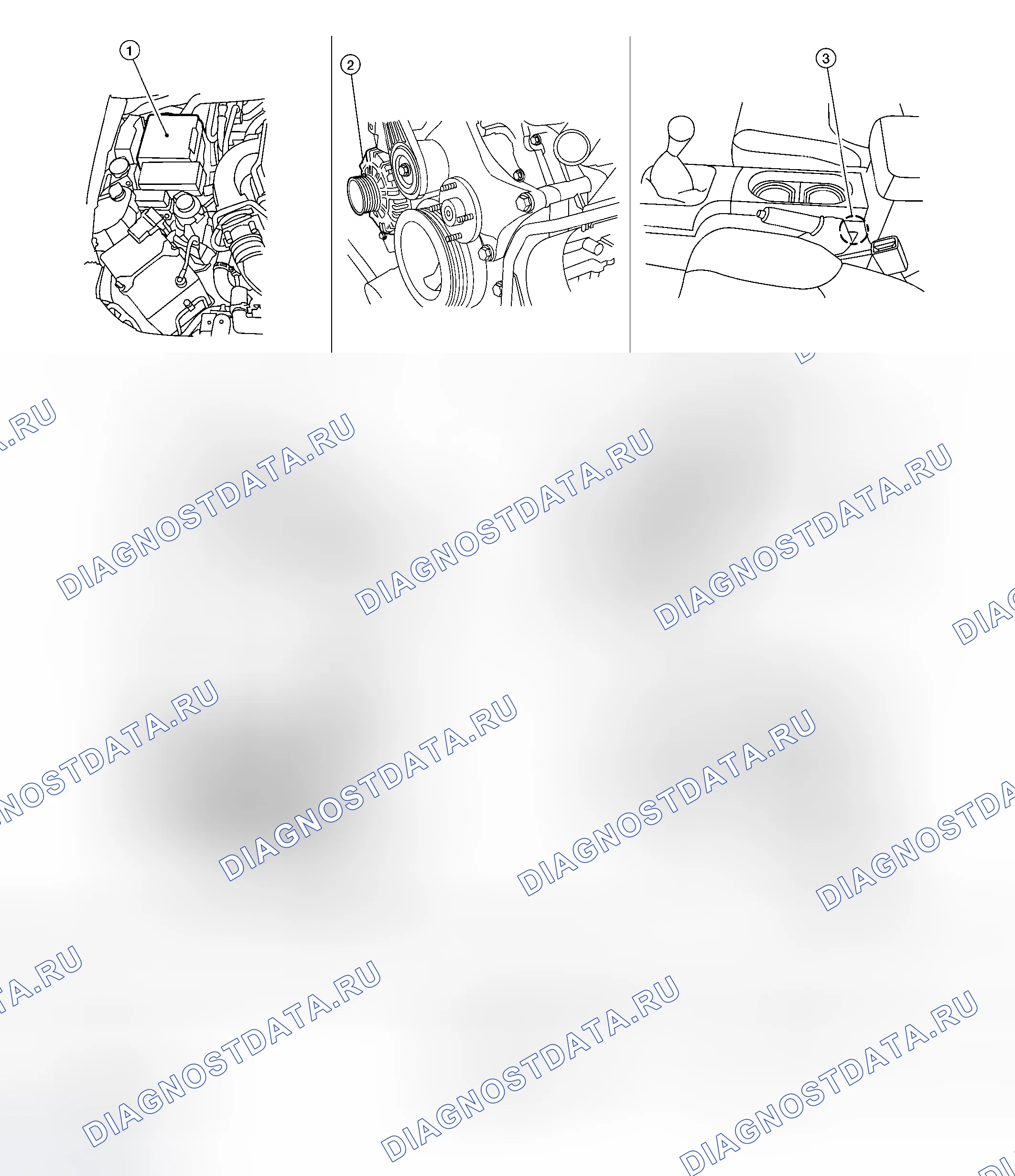 Рис. 45: Расположение компонентов и разъемов кабелей. Honda Odyssey I