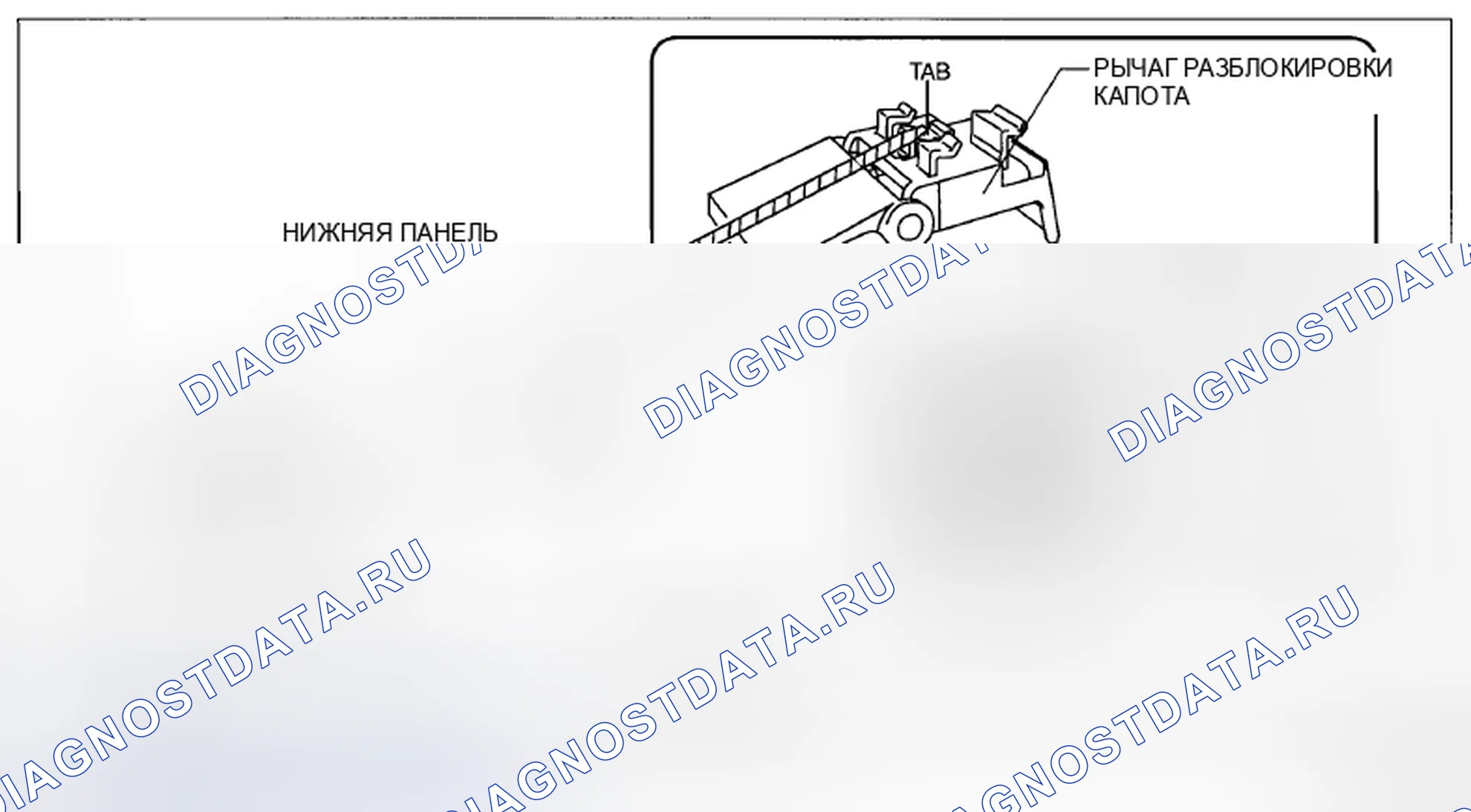 Рис. 125: Рычаг разблокировки капота. Mazda CX-5 I