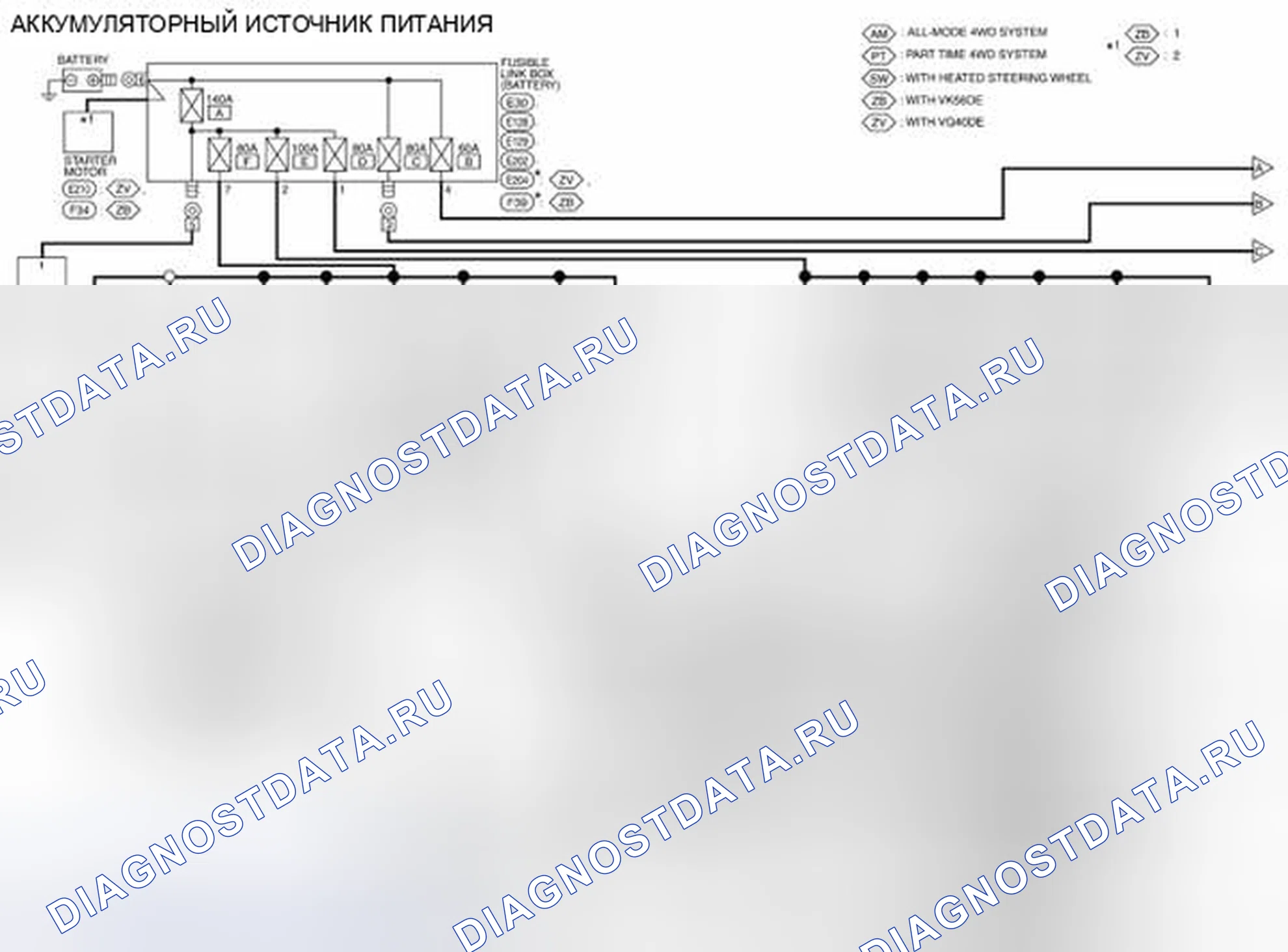 Рис. 26: электросхема - аккумуляторный источник питания. Nissan Pathfinder III рестайлинг