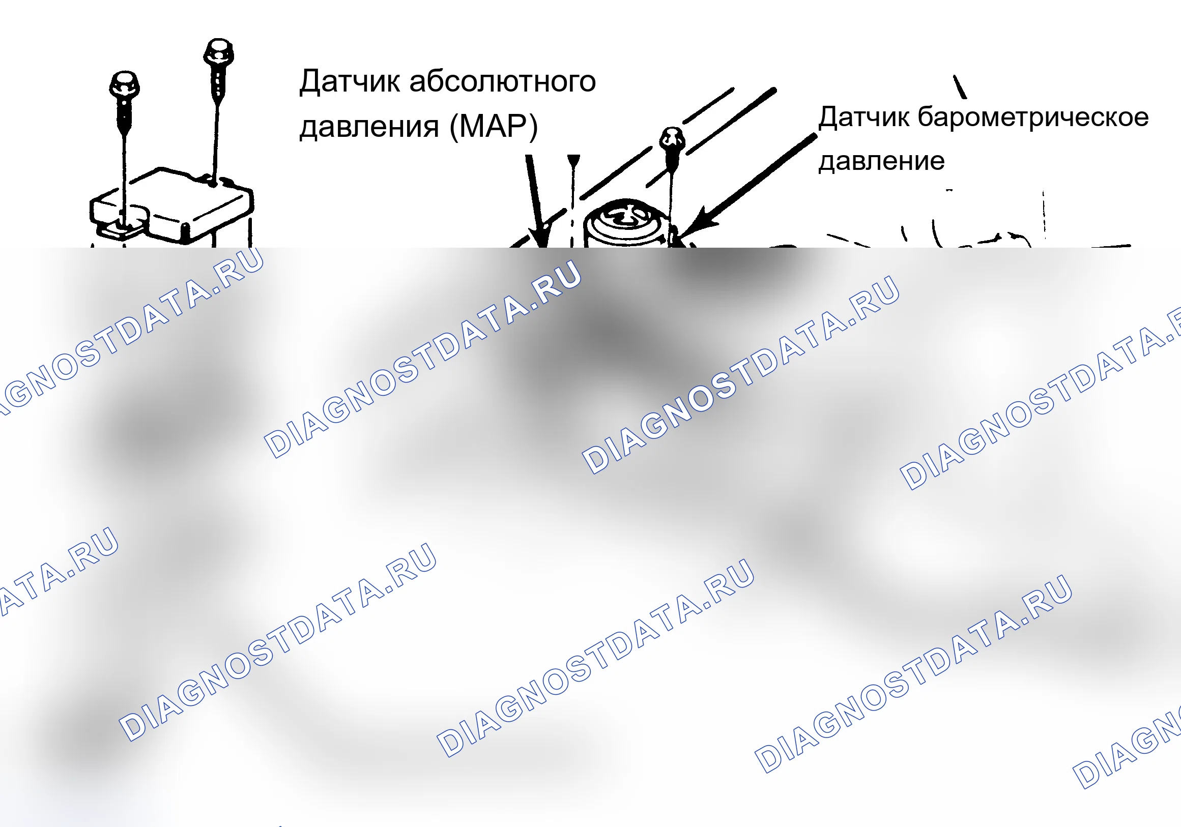 Рис. 61: Расположение абсолютное давление во впускном коллекторе/барометрическое давление или вакуумного датчика (расположение также может быть в пассажирском салоне). Chevrolet Chevette I