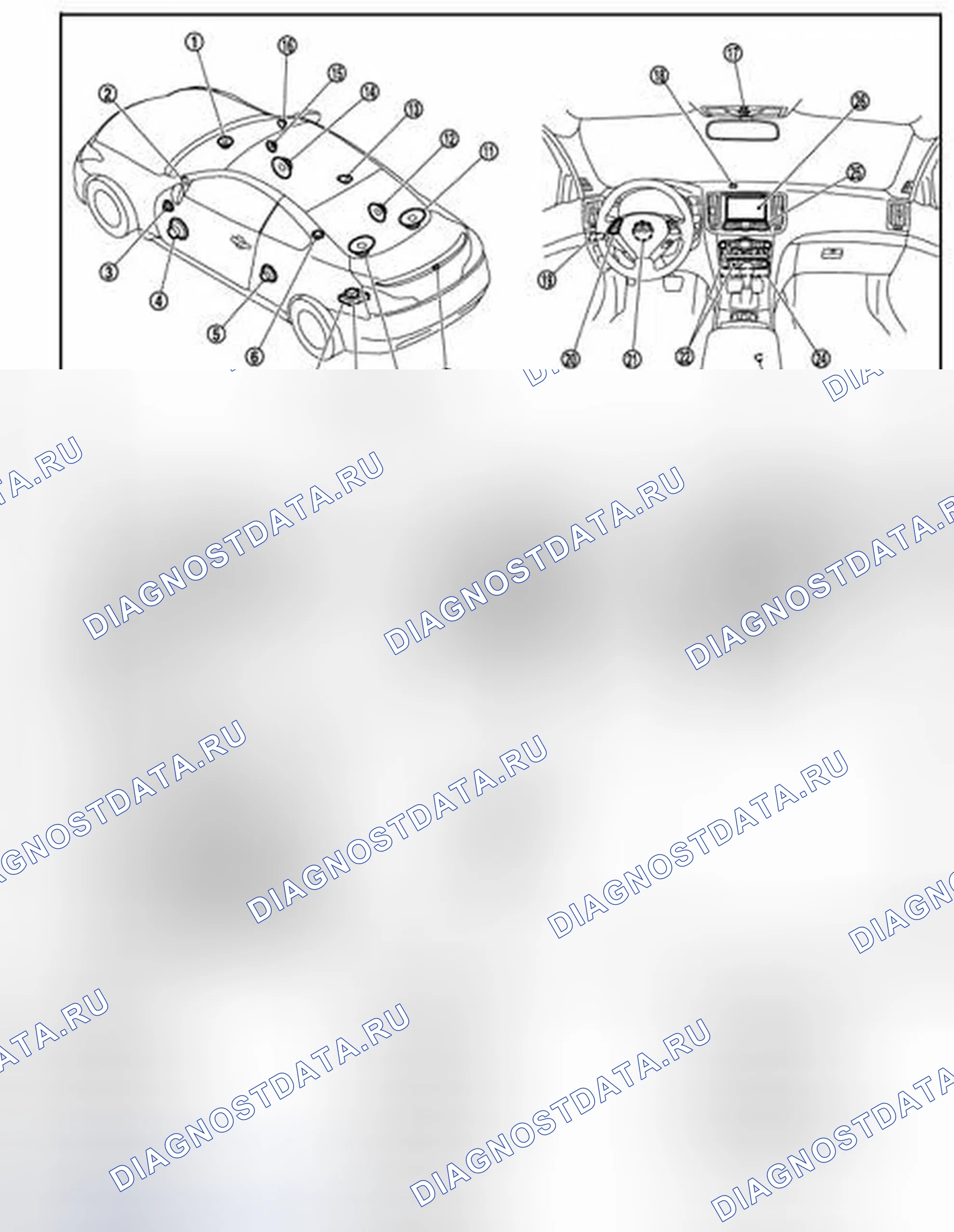 Рис. 468: Расположение компонентов. Infiniti Q60 I