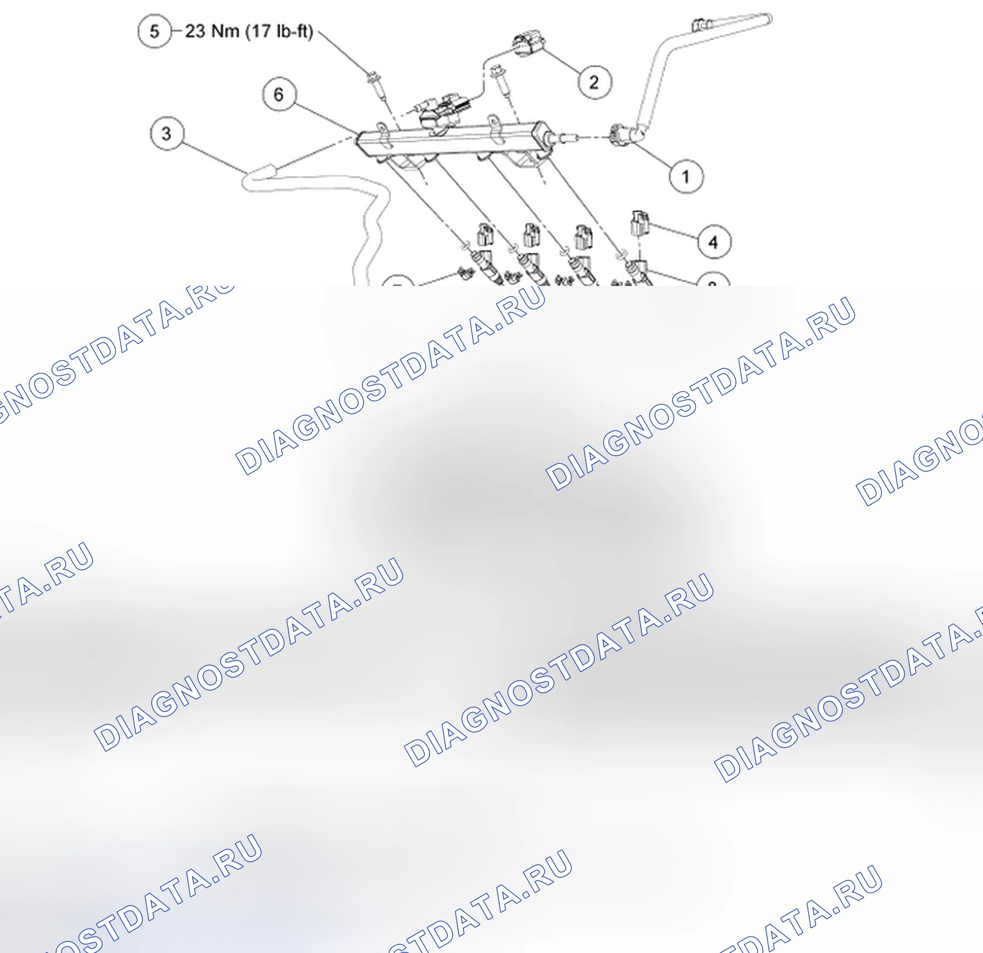 Рис. 4: Топливопровод и топливная форсунка - разнесенный вид. Hyundai Matrix I рестайлинг