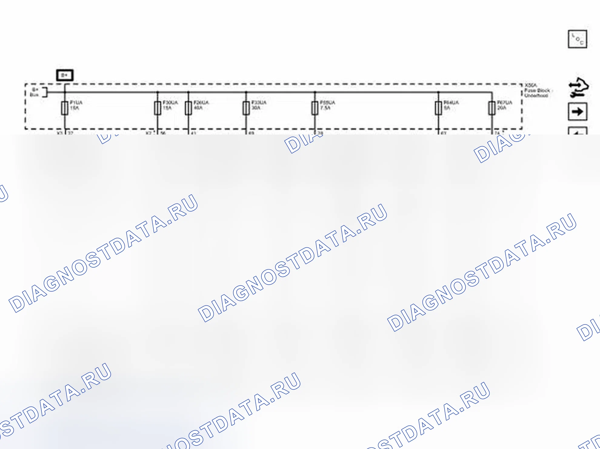 Рис. 31: Предохранители F1UA, F26UA, F30UA, F33UA, F55UA, F64UA и F67UA. Chevrolet Cruze I рестайлинг