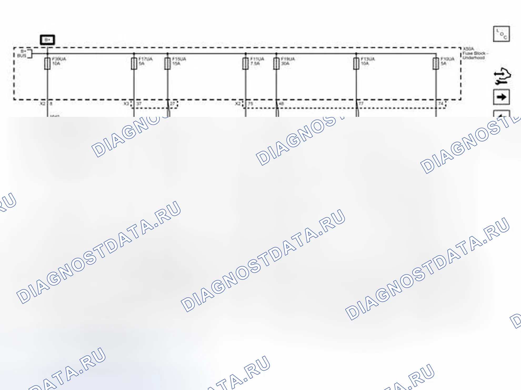 Рис. 178: F10UA, F11UA, F13UA, F15UA, F17UA, F19UA и F39UA Предохранители. Cadillac ELR I