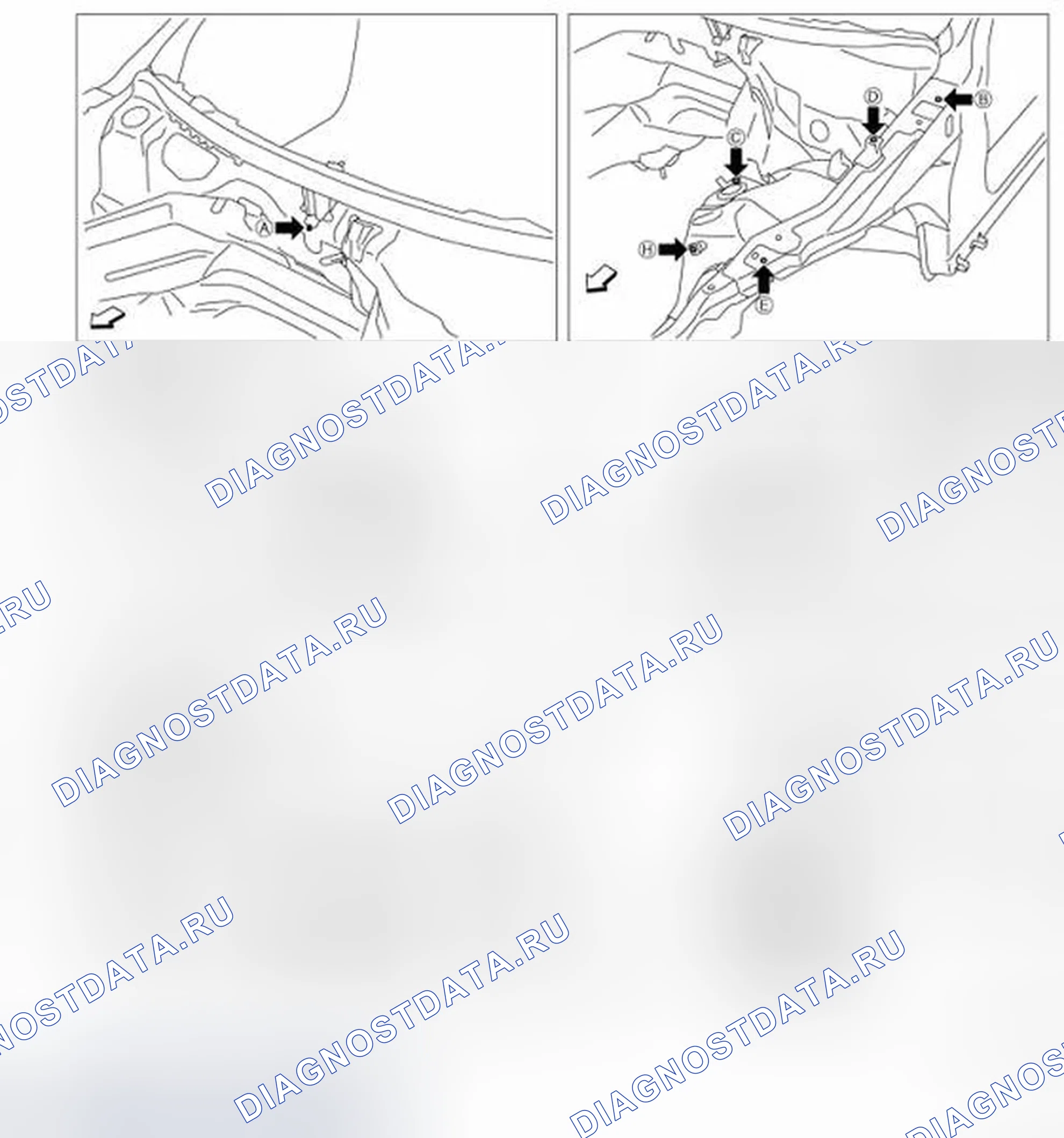Рис. 347: ТОЧКИ ИЗМЕРЕНИЯ. Infiniti Q60 I