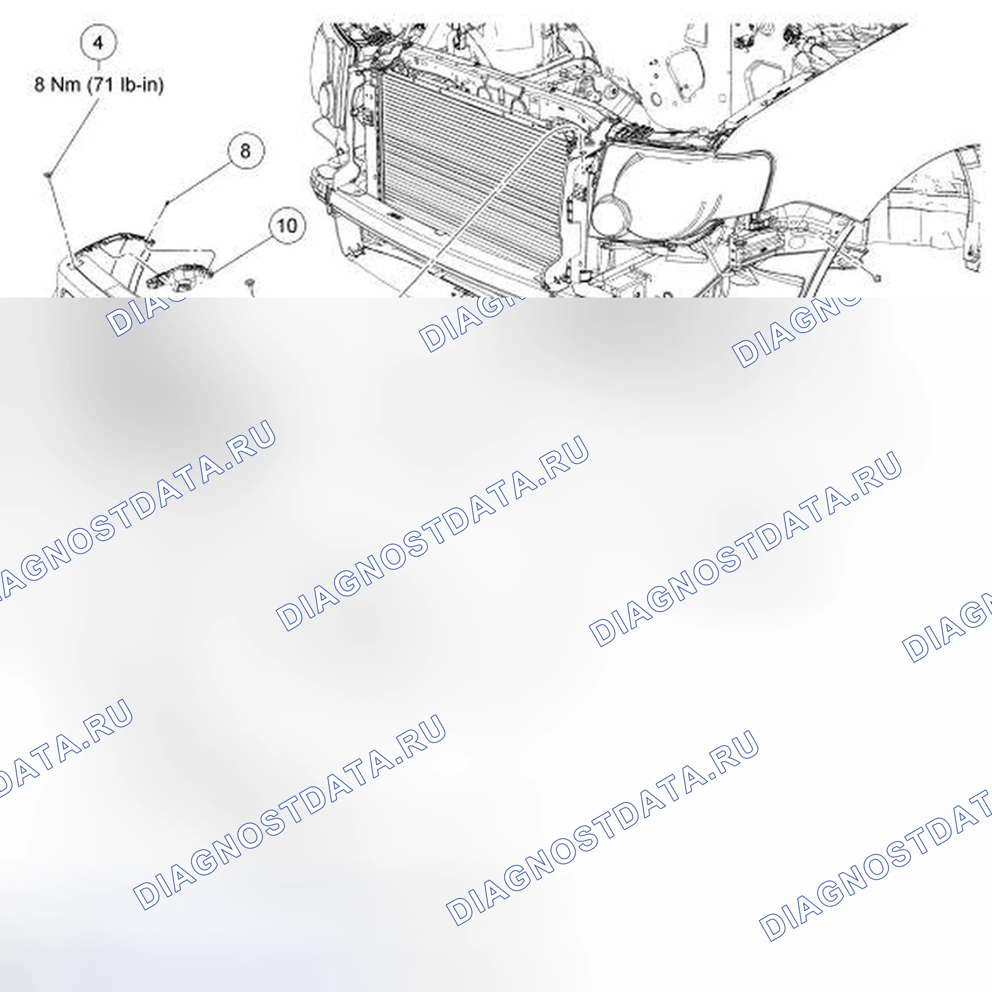 Рис. 23: Бампер - разнесенный вид, вид спереди. Mercury Mariner II