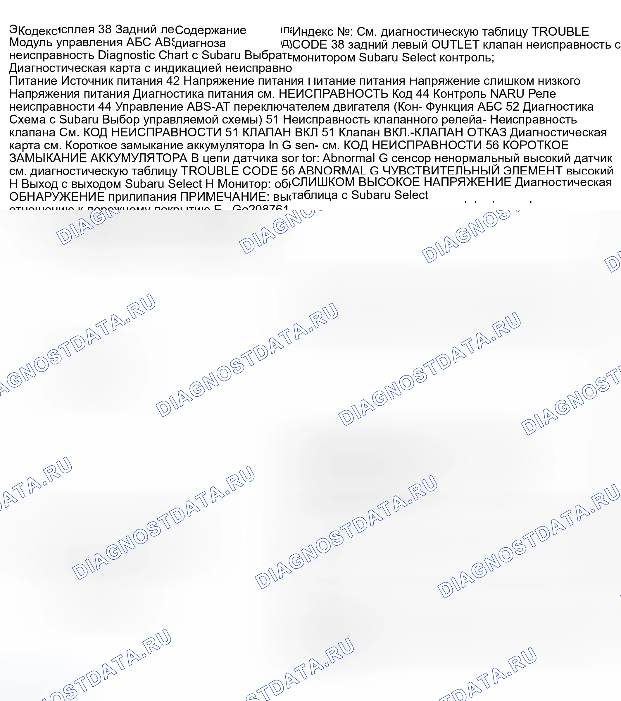 Рис. 453: Диагностическая таблица кодов неисправностей (с монитором Subaru Select - 2 из 2). Subaru Outback BH