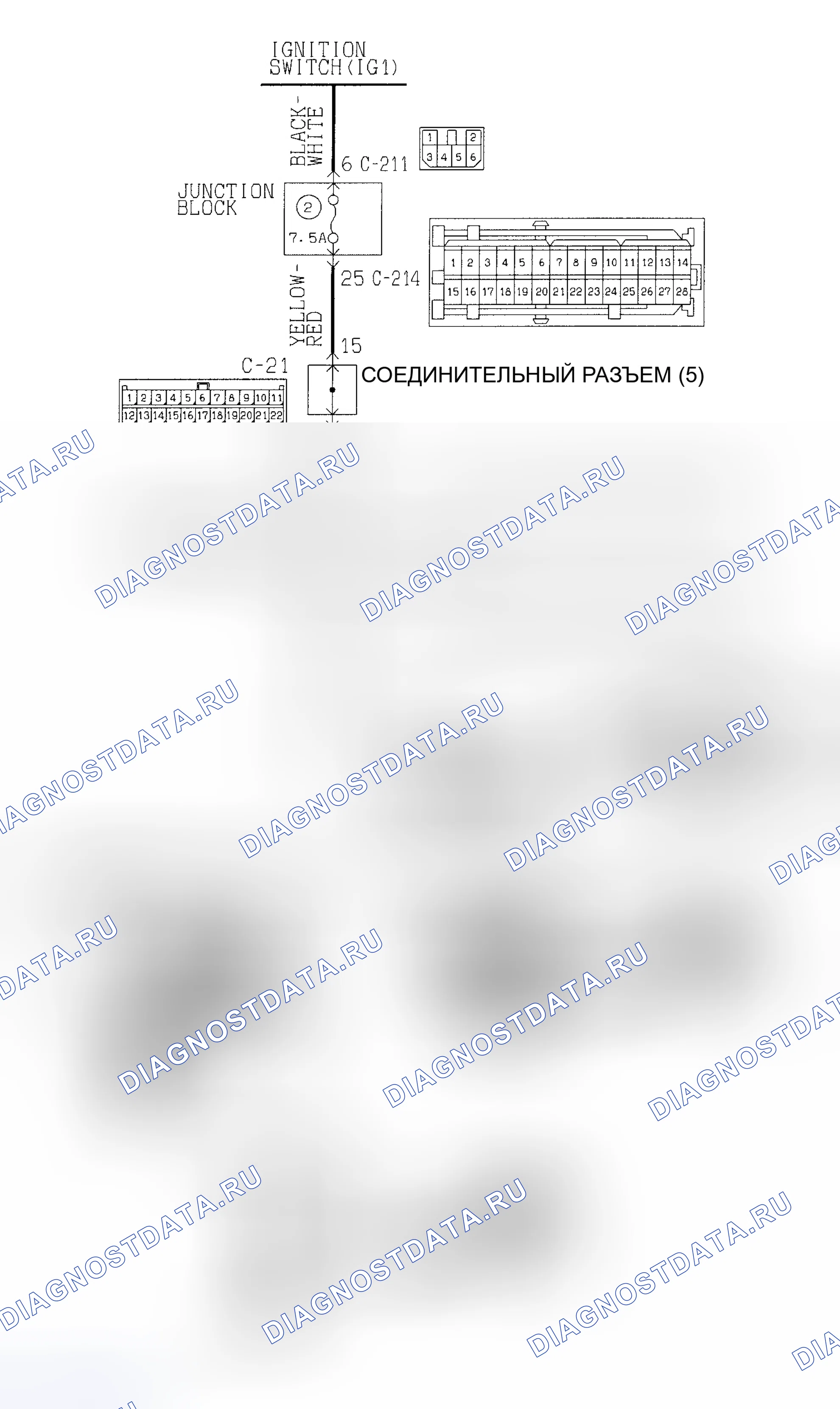 Рис. 62: Принципиальная схема и идентификация разъемов. Mitsubishi Lancer IX рестайлинг